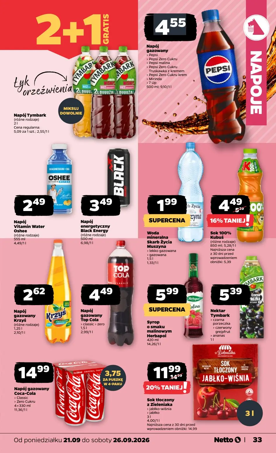 NETTO gazetka, strona 33 z 44 — Sok tłoczony z Zieleniaka, Sok 100% Kubuś, Napój Tymbark