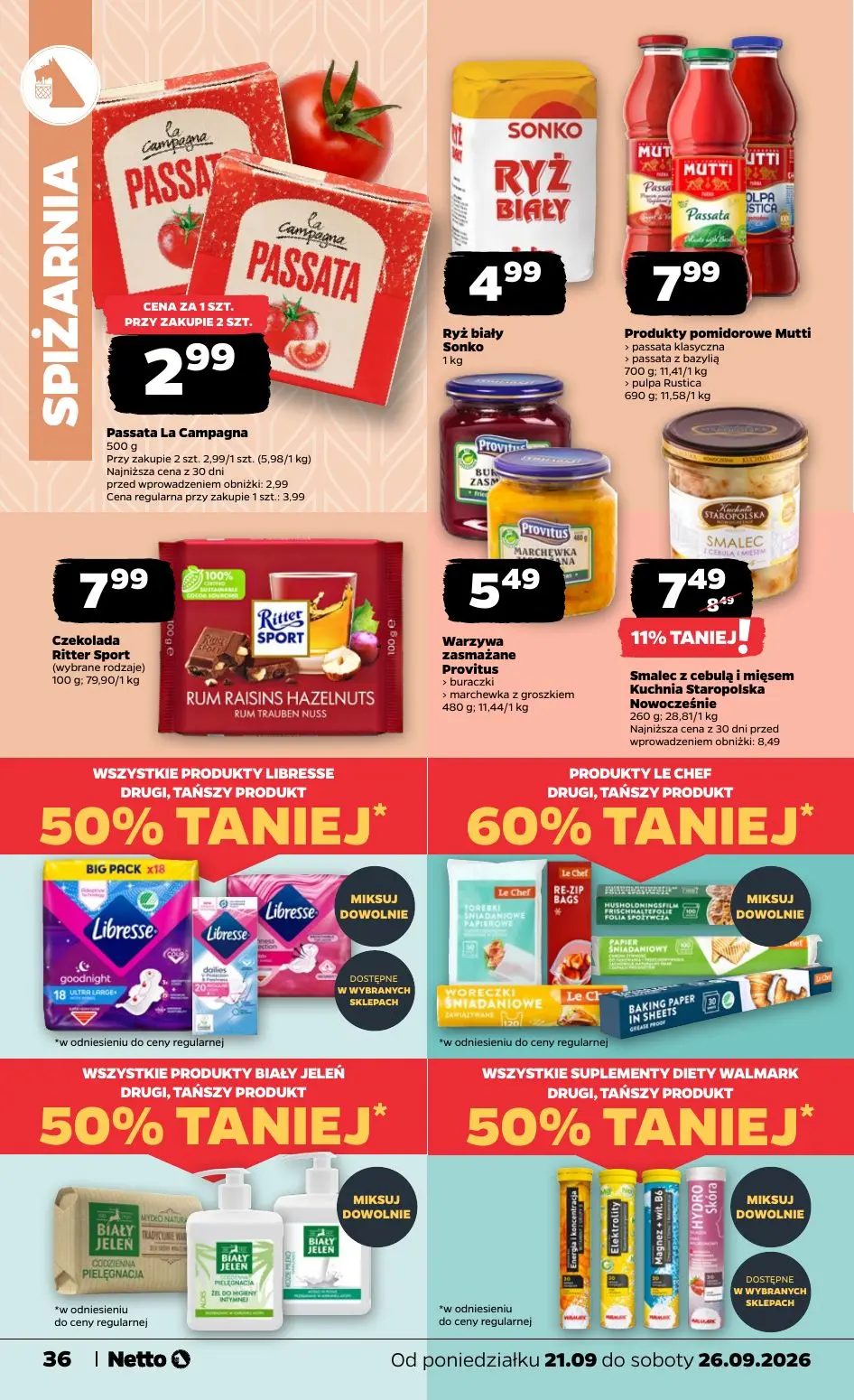 NETTO gazetka, strona 36 z 44 — Passata La Campagna, Smalec z cebulą i mięsem Kuchnia Staropolska Nowocześnie, Ryż biały Son…