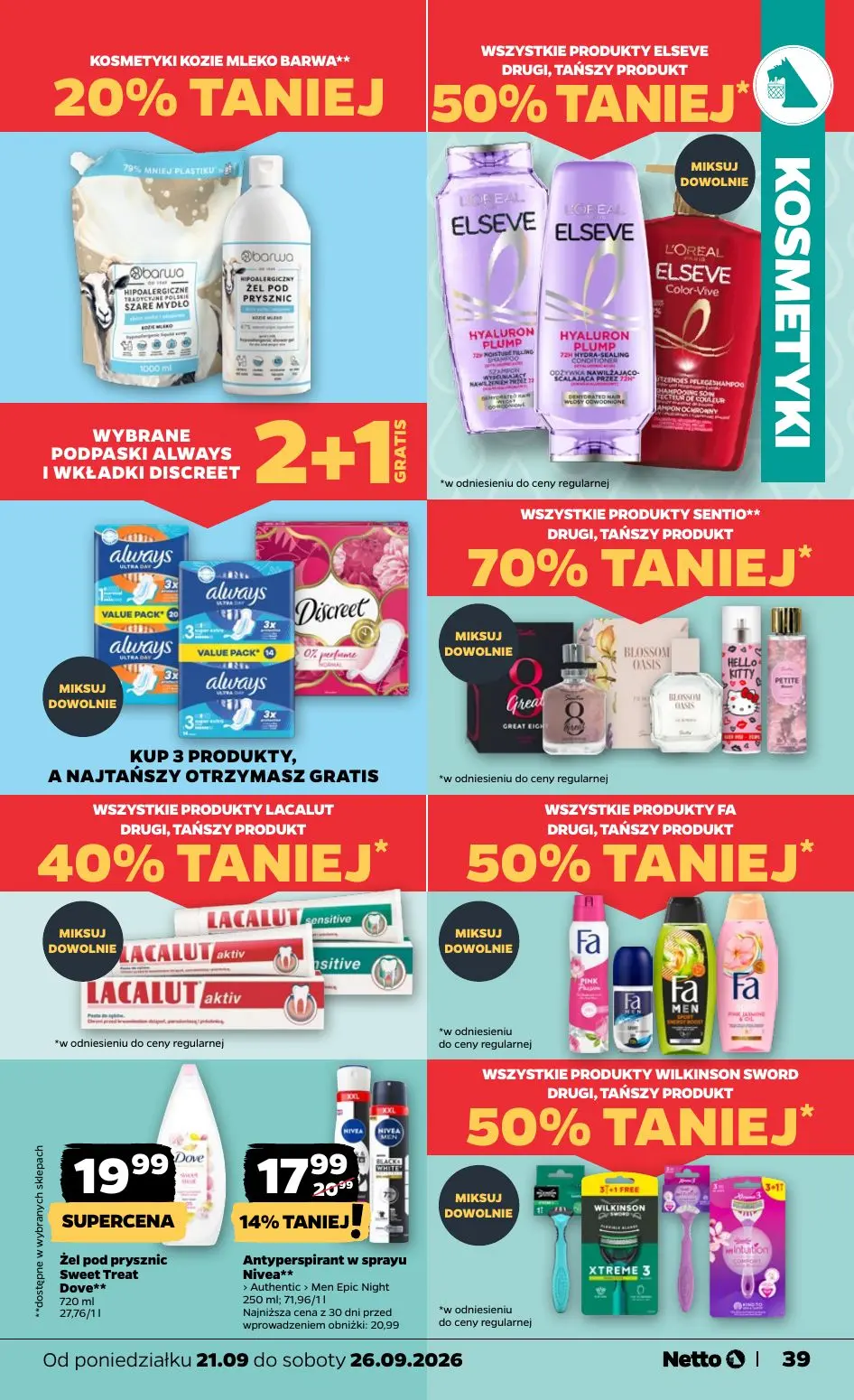 NETTO gazetka, strona 39 z 44 — Antyperspirant w sprayu Nivea**, żel pod prysznic Sweet Treat Dove**