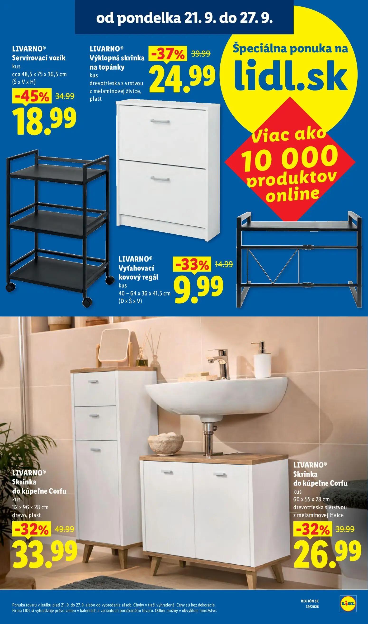 Lidl leták, strana 15 z 102 — LIVARNO® Servírovací vozík, LIVARNO® Skrinka do kúpeľne Corfu, LIVARNO® Výklopná skrinka na to…