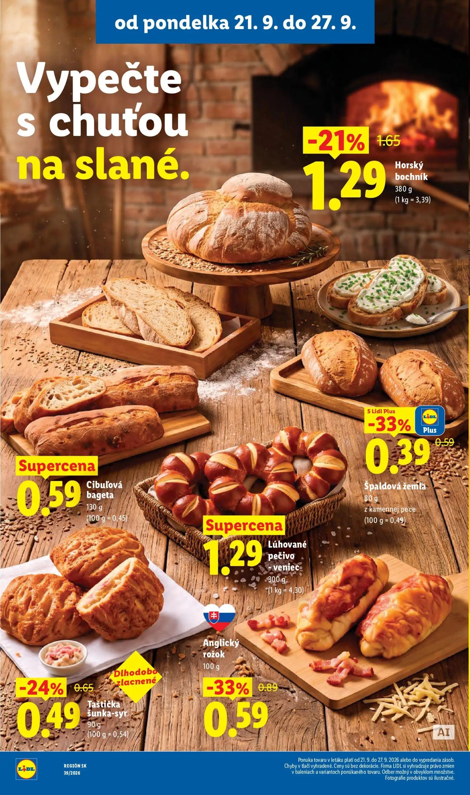 Lidl leták, strana 16 z 102 — Horský bochník, Anglický rožok, Špaldová žemľa