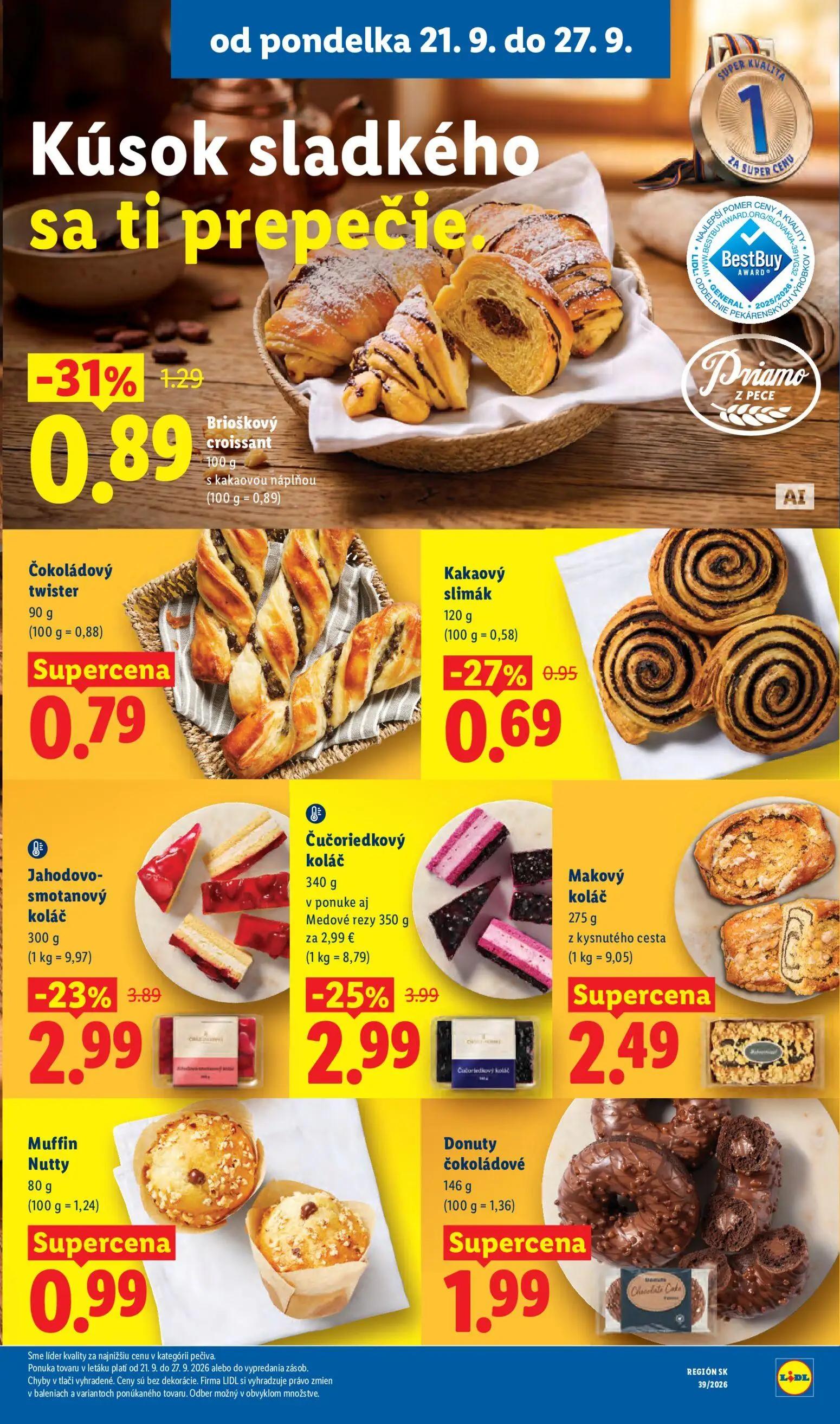 Lidl leták, strana 17 z 102 — Čučoriedkový koláč, Jahodovo-smotanový koláč, Brioškový croissant s kakaovou náplňou