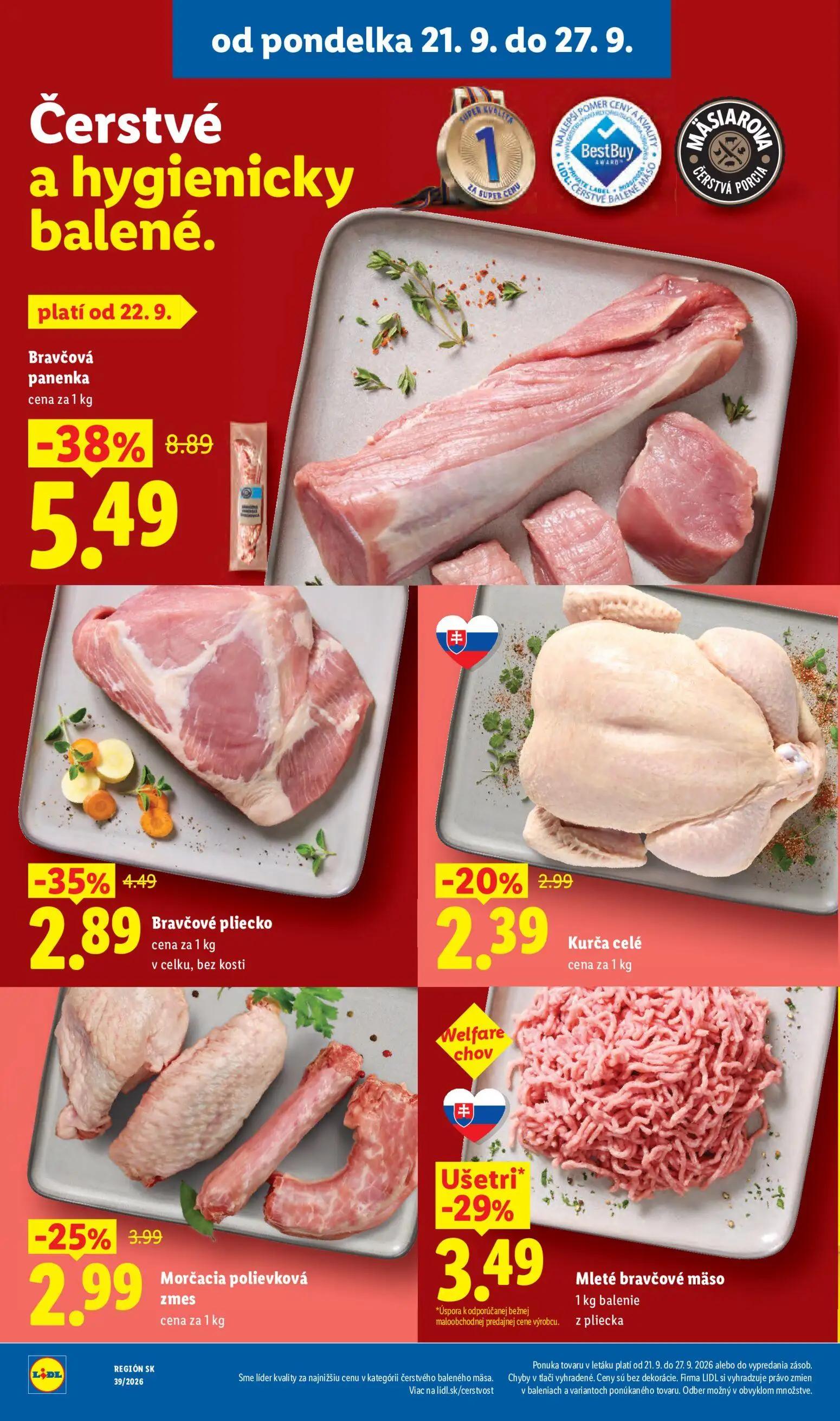 Lidl leták, strana 22 z 102 — Bravčová panenka, Bravčové pliecko v celku, bez kosti, Mleté bravčové mäso z pliecka