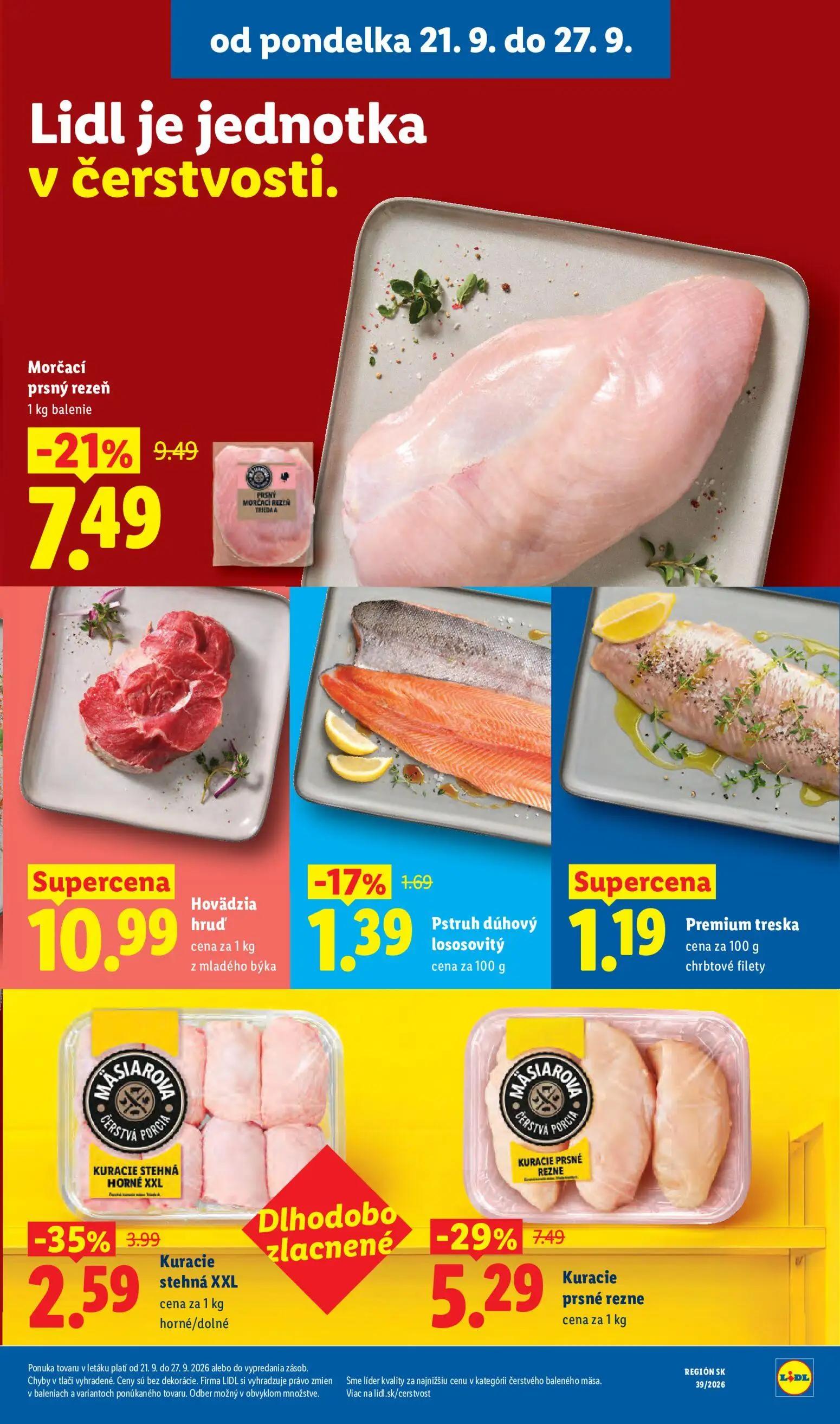 Lidl leták, strana 23 z 102 — Kuracie prsné rezne, Morčací prsný rezeň, Kuracie stehná XXL horné/dolné