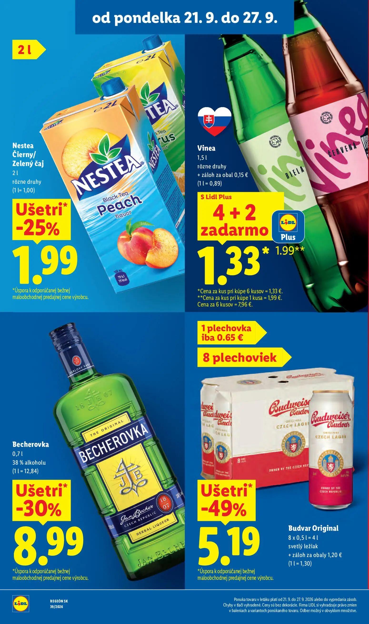 Lidl leták, strana 26 z 102 — Budvar Original, Becherovka, Nestea Čierny/ Zelený čaj