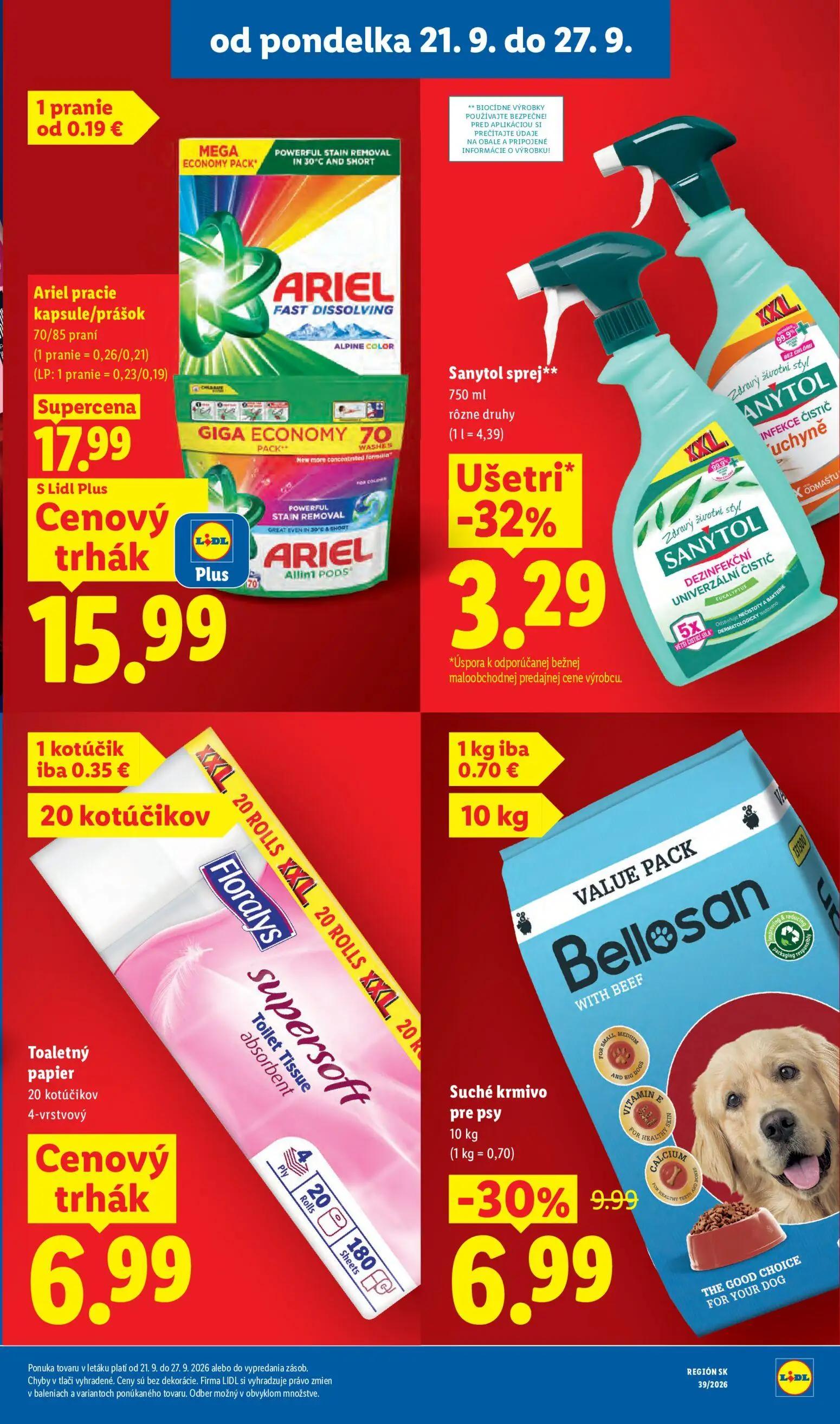 Lidl leták, strana 27 z 102 — Bellosan Suché krmivo pre psy WITH BEEF, Ariel pracie kapsule/prášok, Sanytol sprej