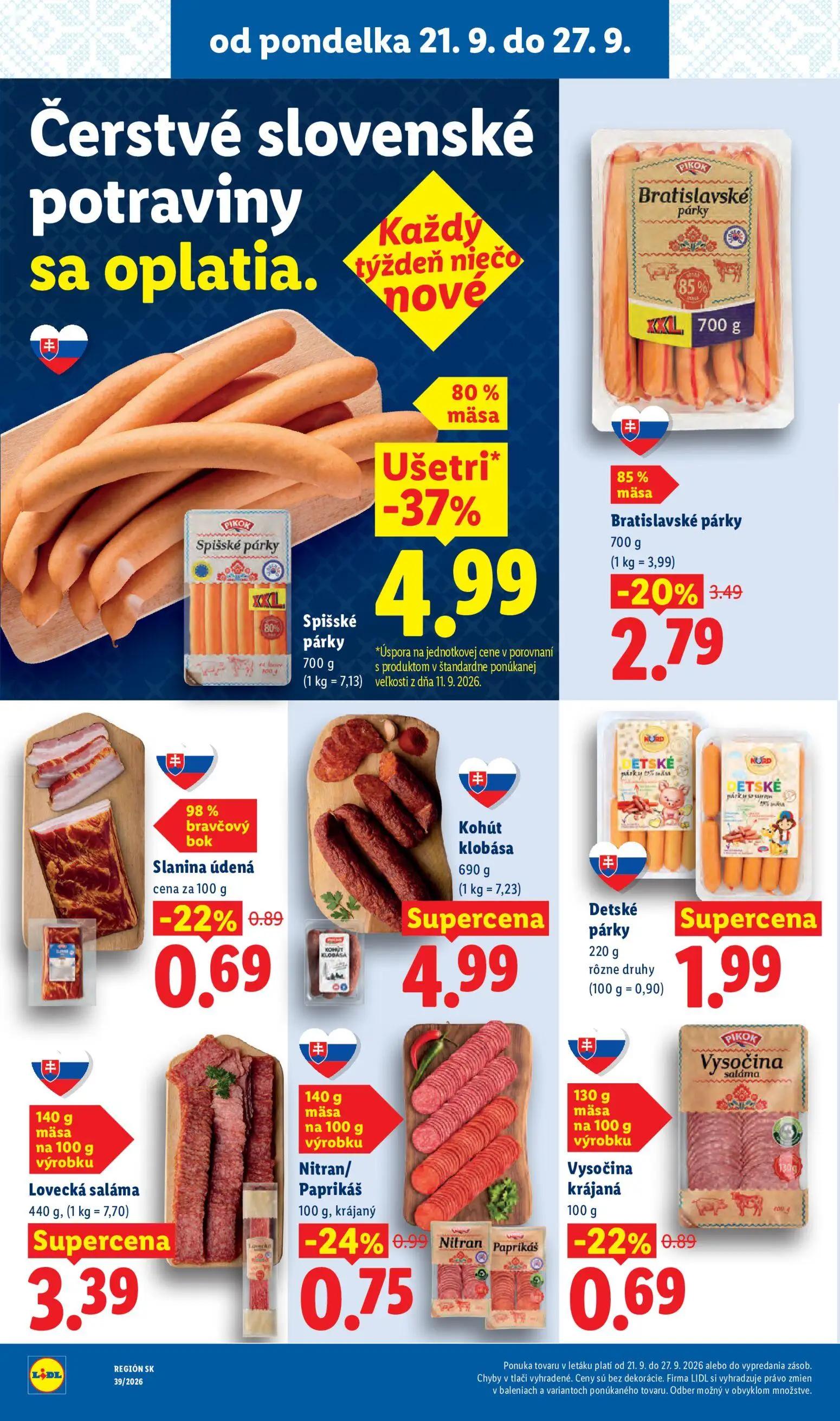Lidl leták, strana 28 z 102 — Spišské párky, Bratislavské párky, Nitran/Paprikáš krájaný