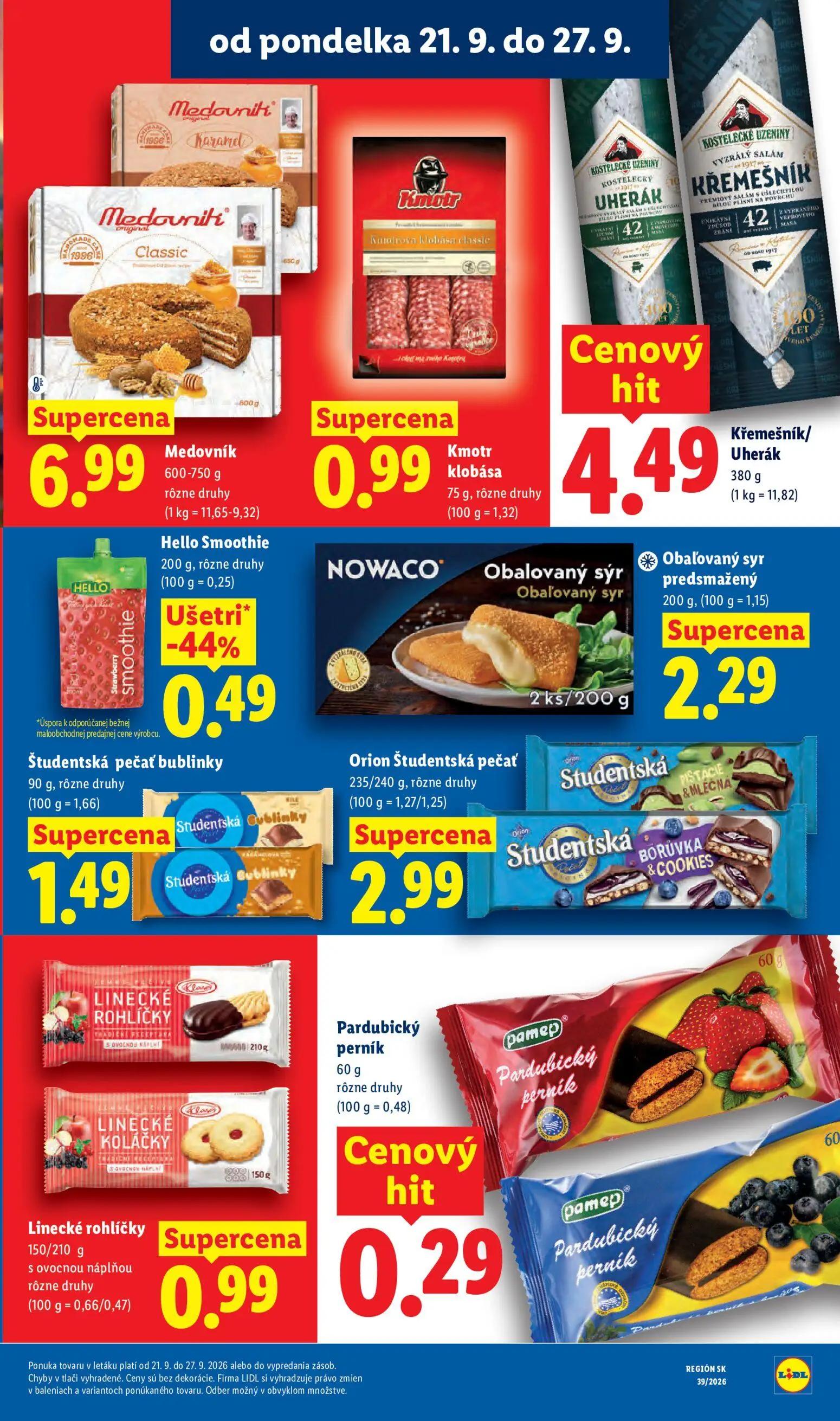 Lidl leták, strana 35 z 102 — Hello Smoothie, Medovník, Kmotr klobása