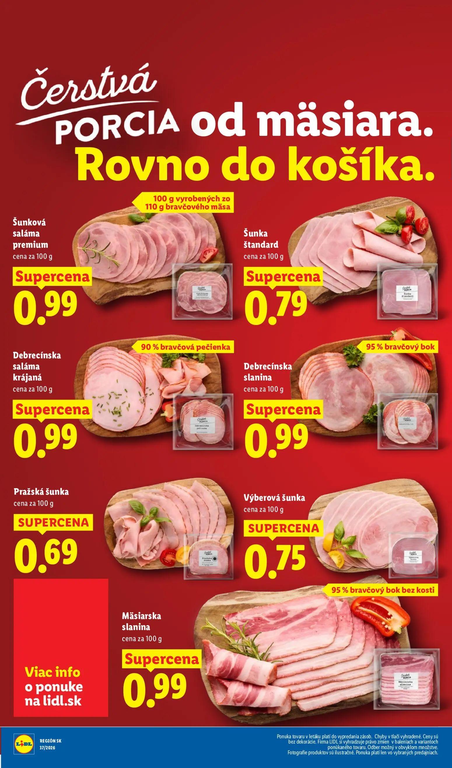Lidl leták, strana 38 z 102 — Šunková saláma premium, Šunka štandard, Debrecínska saláma krájaná