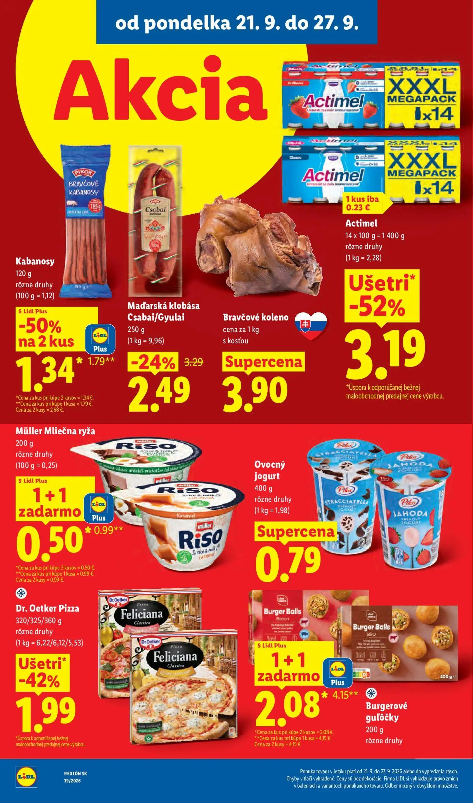 Lidl leták, strana 40 z 102 — Actimel, Burgerové guľôčky, Dr. Oetker Pizza Feliciana