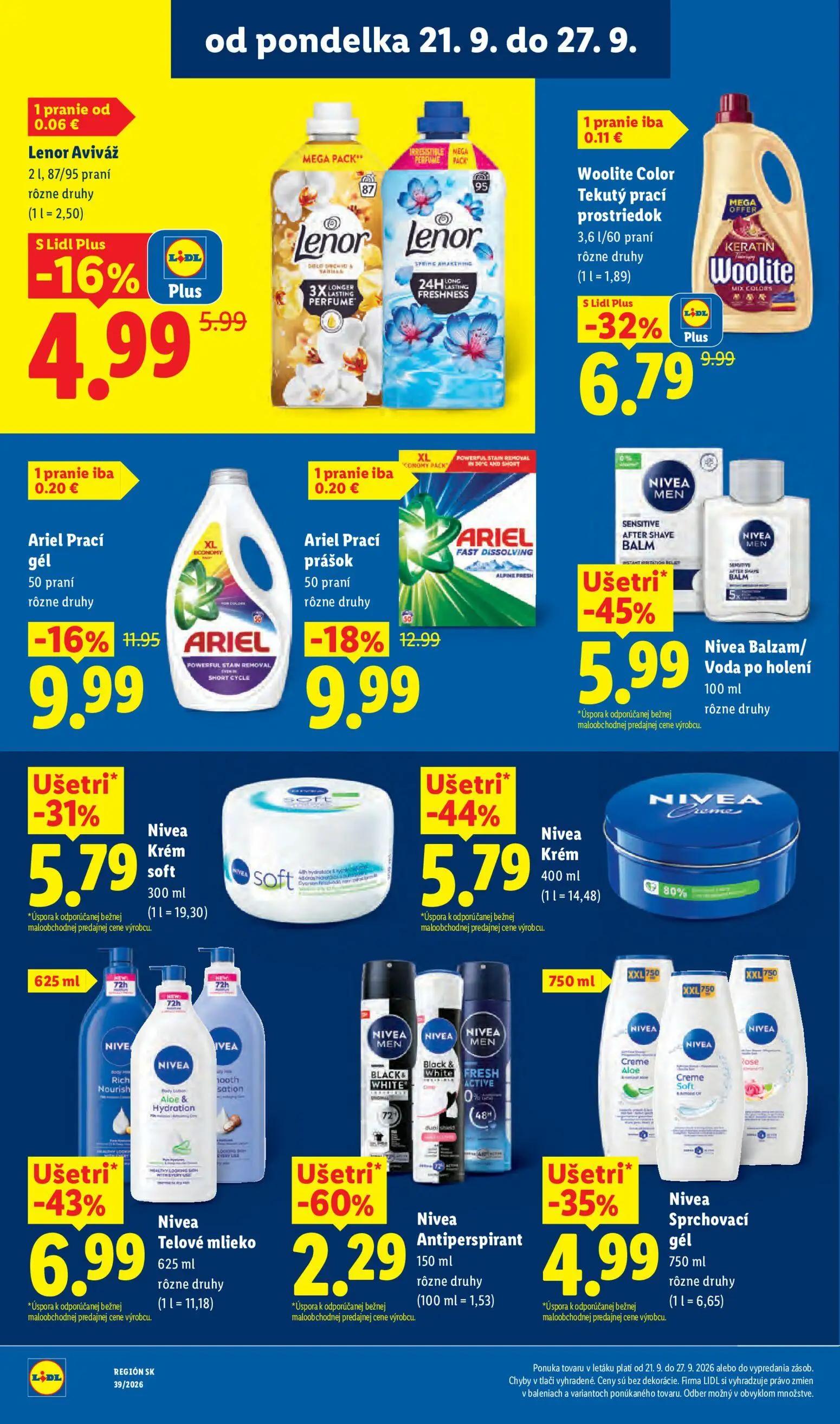 Lidl leták, strana 44 z 102 — Nivea Telové mlieko, Nivea Balzam/Voda po holení, Nivea Krém