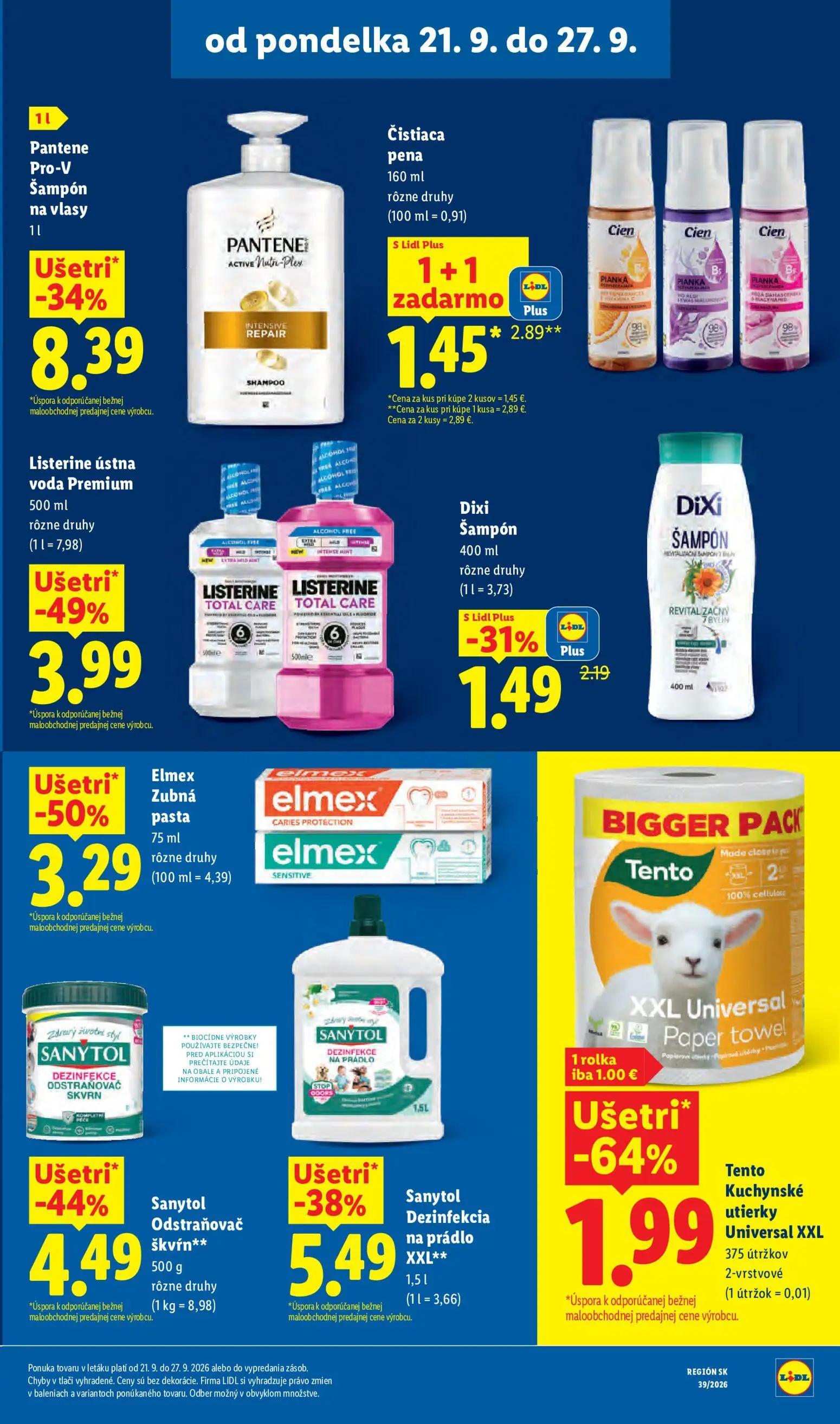 Lidl leták, strana 45 z 102 — Pantene Pro-V Šampón na vlasy, Listerine ústna voda Premium, Tento Kuchynské utierky Universal…