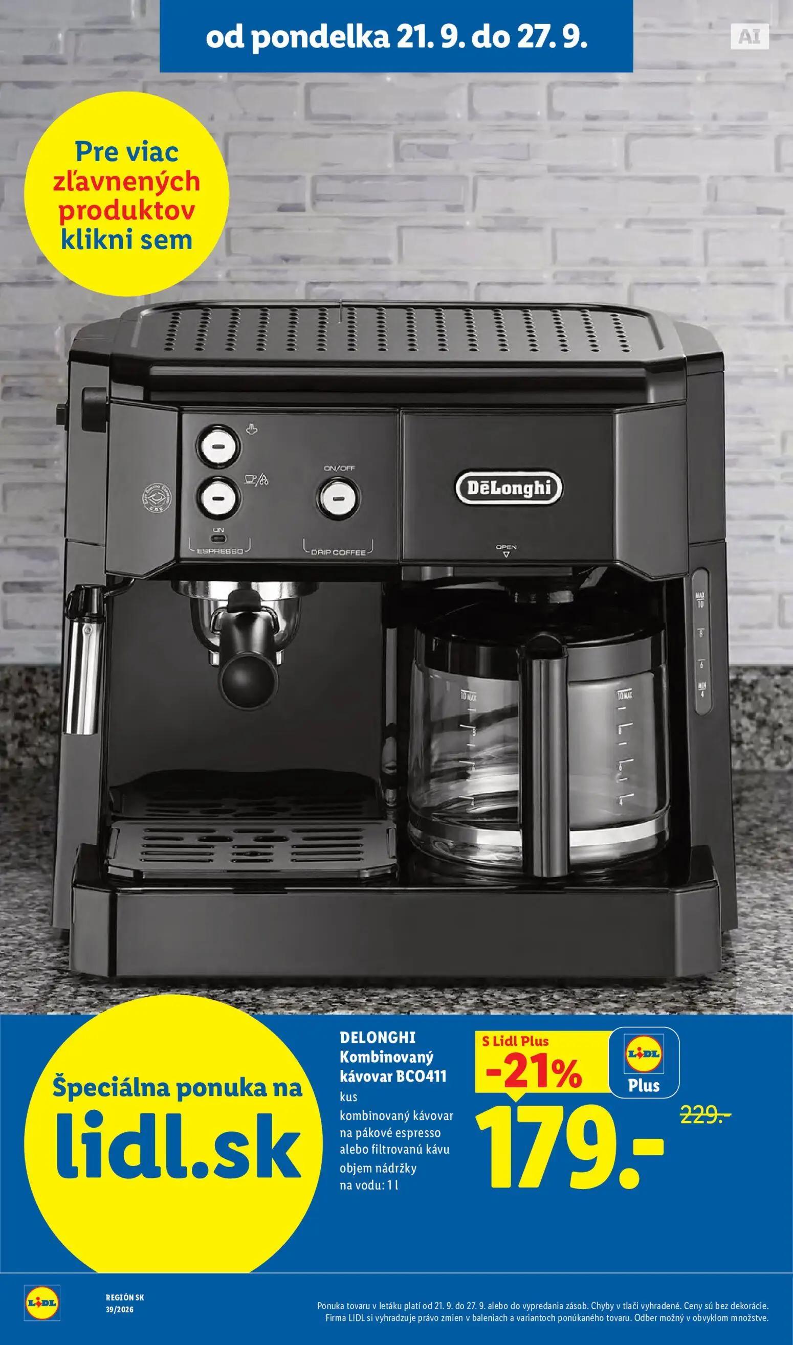 Lidl leták, strana 50 z 102 — DELONGHI Kombinovaný kávovar BCO411
