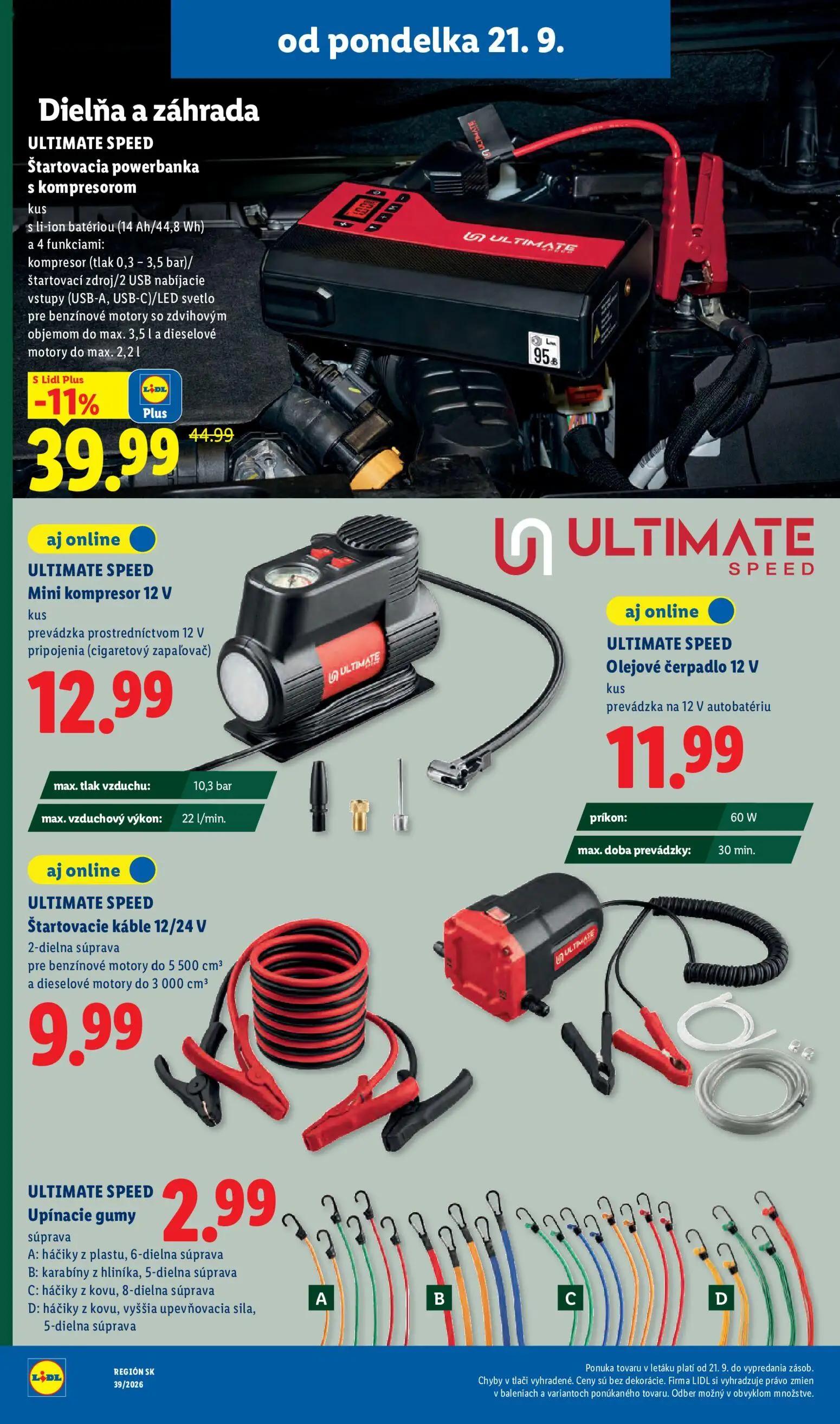 Lidl leták, strana 54 z 102 — Štartovacia powerbanka s kompresorom, Mini kompresor 12 V, Olejové čerpadlo 12 V