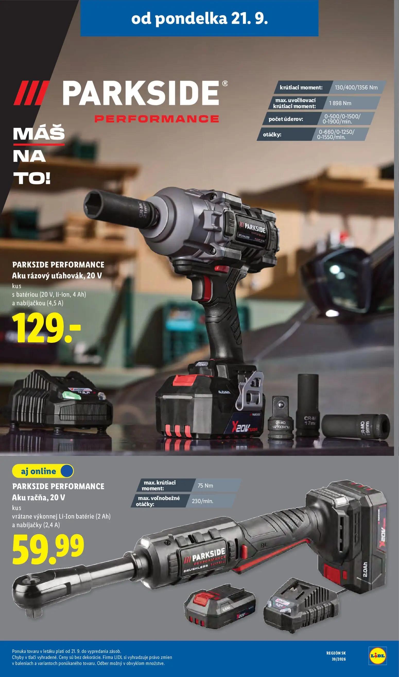Lidl leták, strana 58 z 102 — PARKSIDE PERFORMANCE Aku rázový uťahovák, 20 V, PARKSIDE PERFORMANCE Aku račňa, 20 V