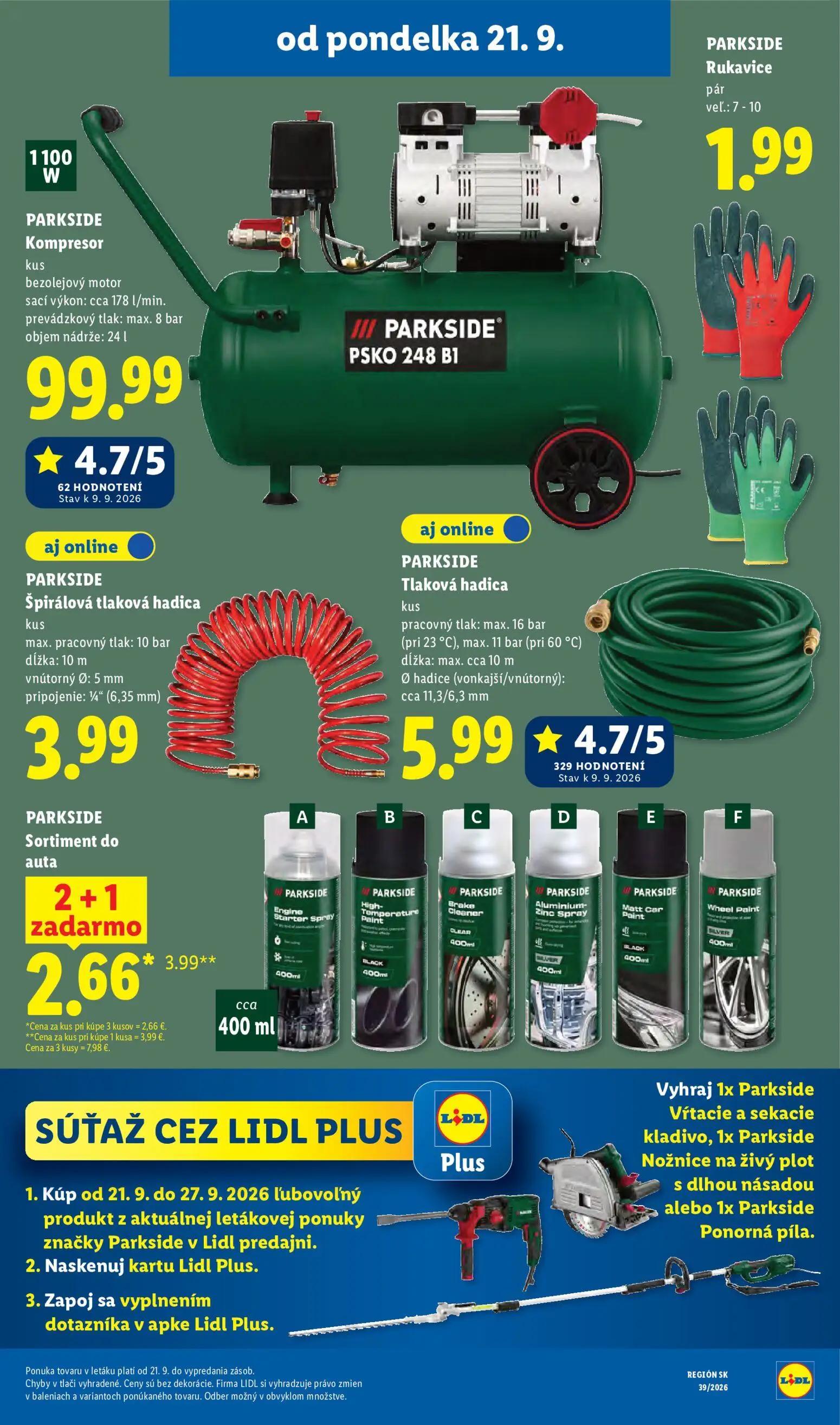 Lidl leták, strana 59 z 102 — PARKSIDE Sortiment do auta, PARKSIDE Kompresor, PARKSIDE Rukavice