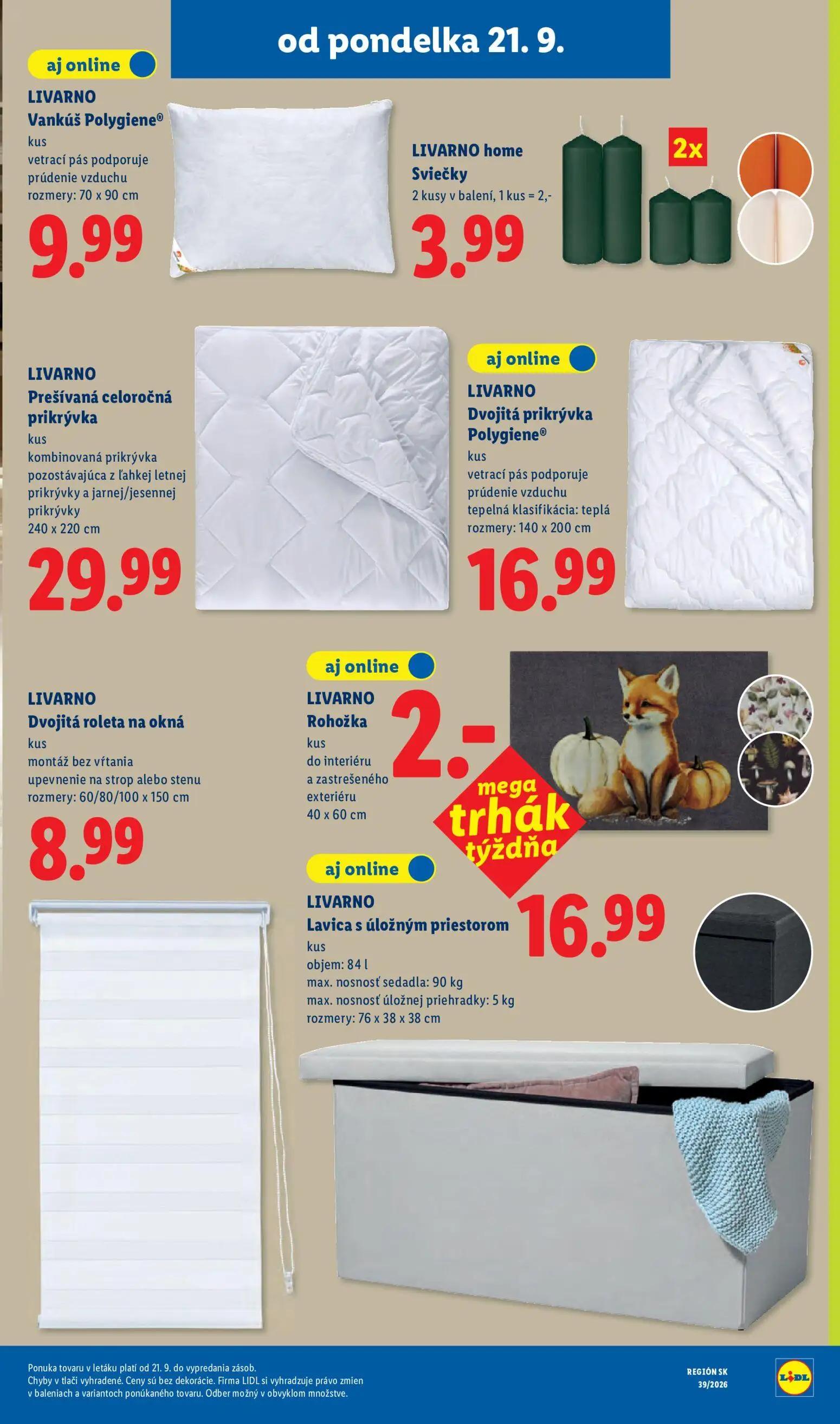 Lidl leták, strana 63 z 102 — LIVARNO Vankúš Polygiene®, LIVARNO home Sviečky, LIVARNO Prešívaná celoročná prikrývka