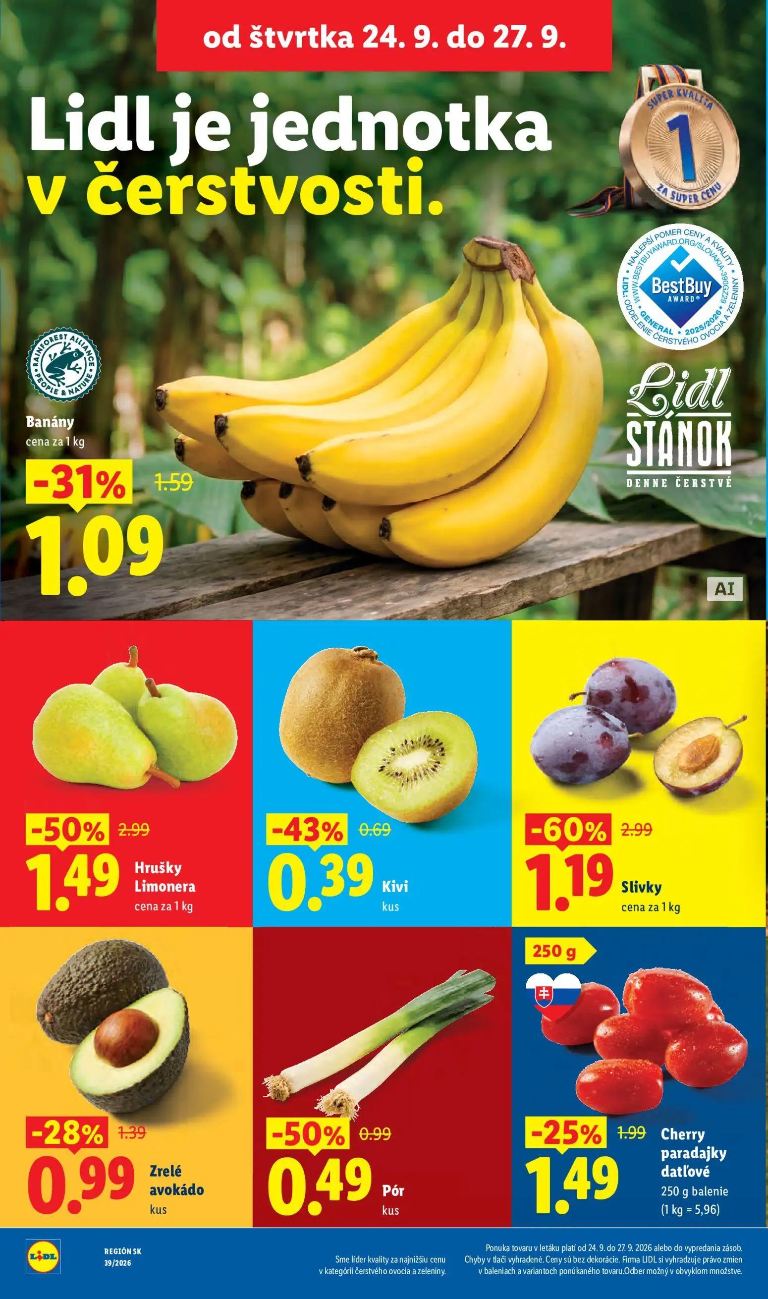 Lidl leták, strana 66 z 102 — Slivky, Hrušky Limonera, Banány