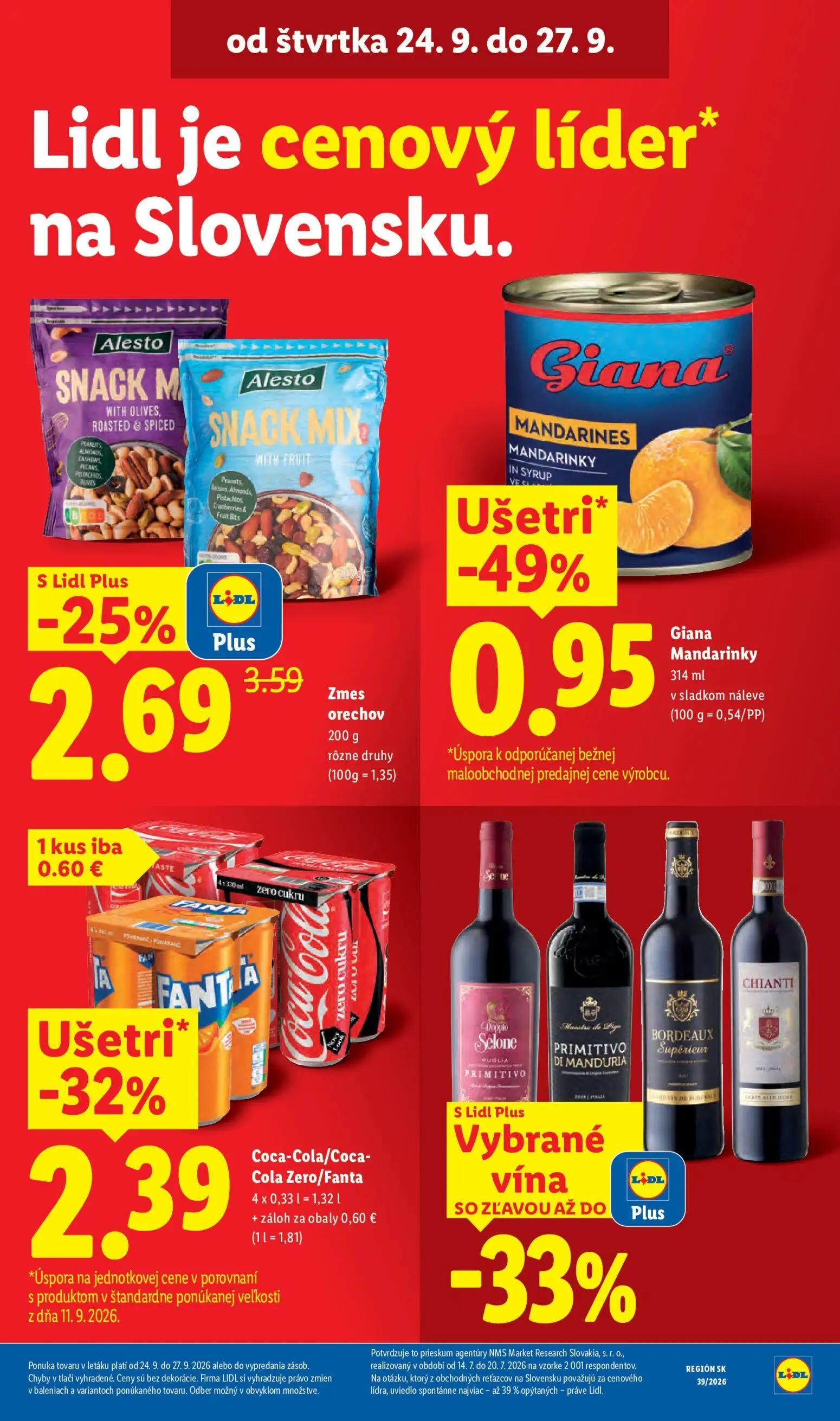 Lidl leták, strana 69 z 102 — Coca-Cola/Coca-Cola Zero/Fanta, Giana Mandarinky, Alesto Snack Mix