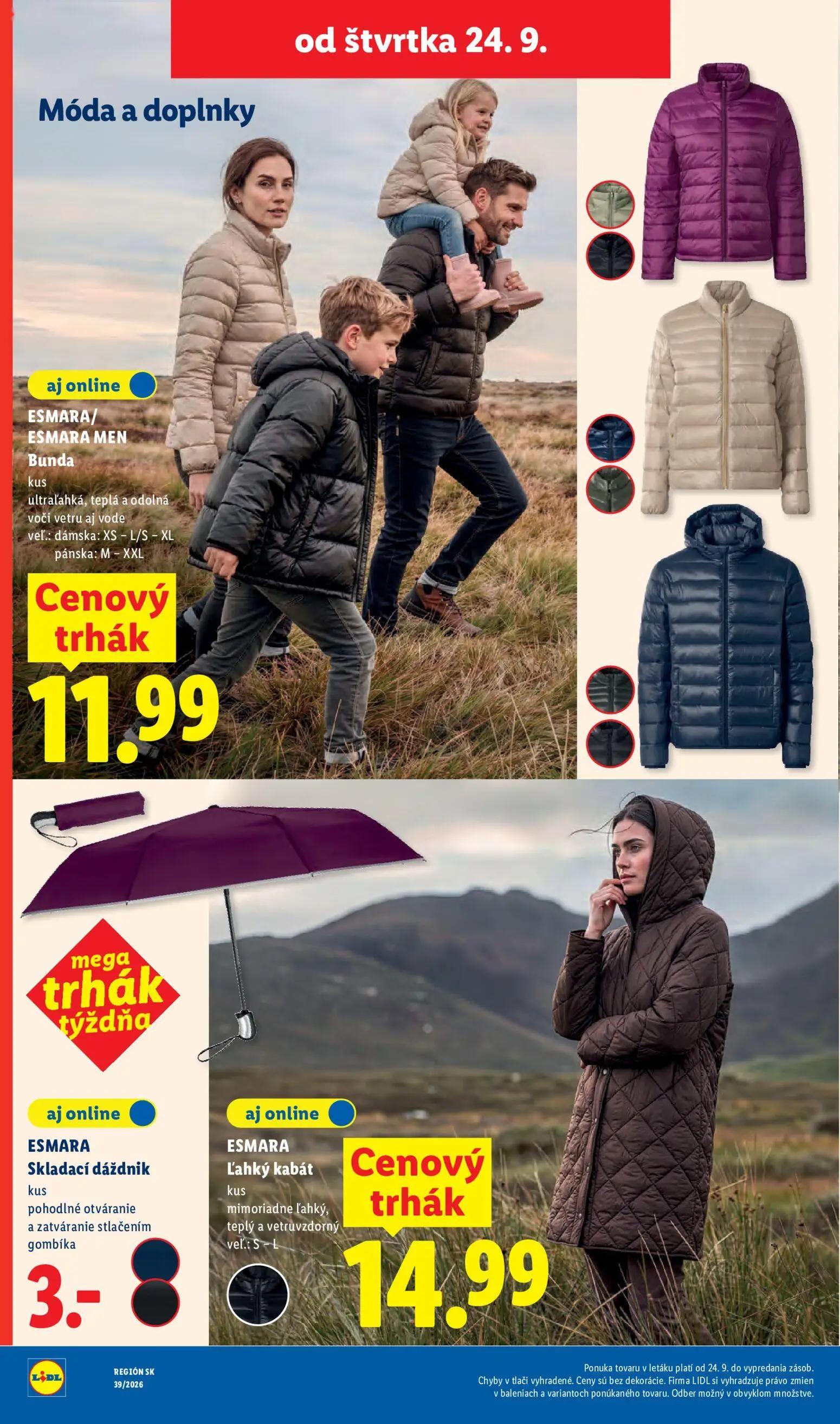 Lidl leták, strana 80 z 102 — ESMARA/ ESMARA MEN Bunda ultraľahká, teplá a odolná voči vetru aj vode, ESMARA Skladací dáždni…
