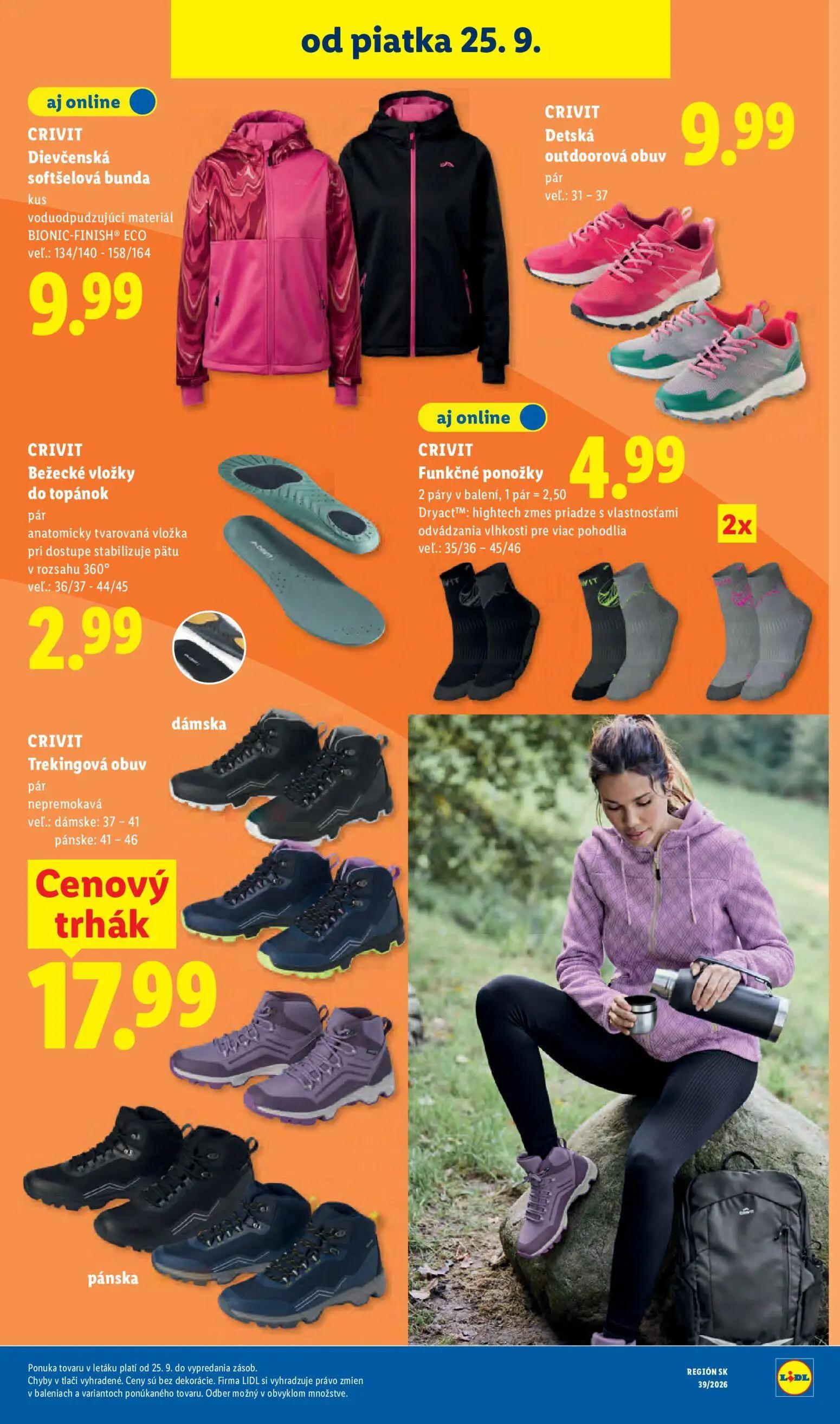 Lidl leták, strana 91 z 102 — Dievčenská softšelová bunda, Detská outdoorová obuv, Bežecké vložky do topánok