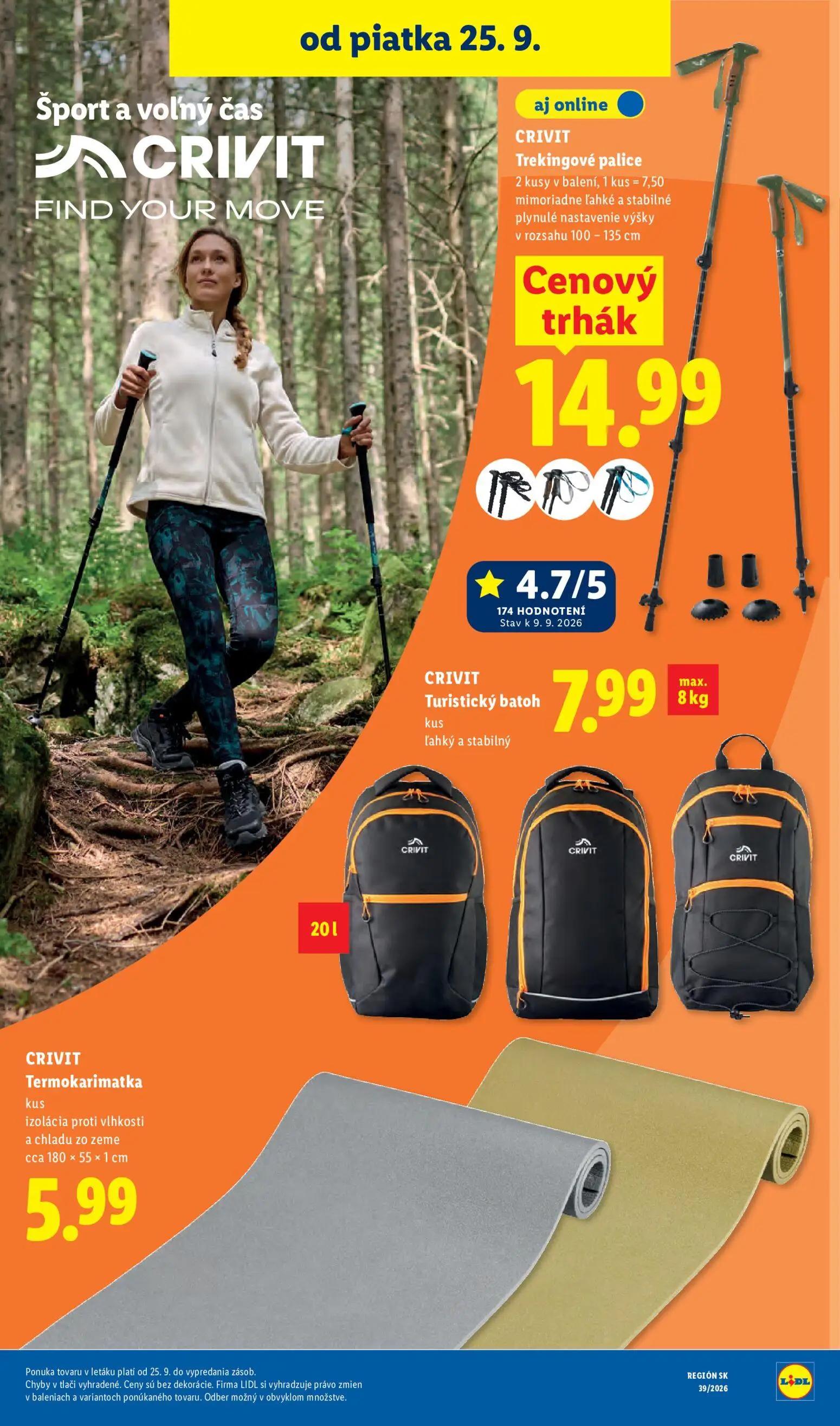 Lidl leták, strana 92 z 102 — CRIVIT Trekingové palice, CRIVIT Turistický batoh, CRIVIT Termokarimatka
