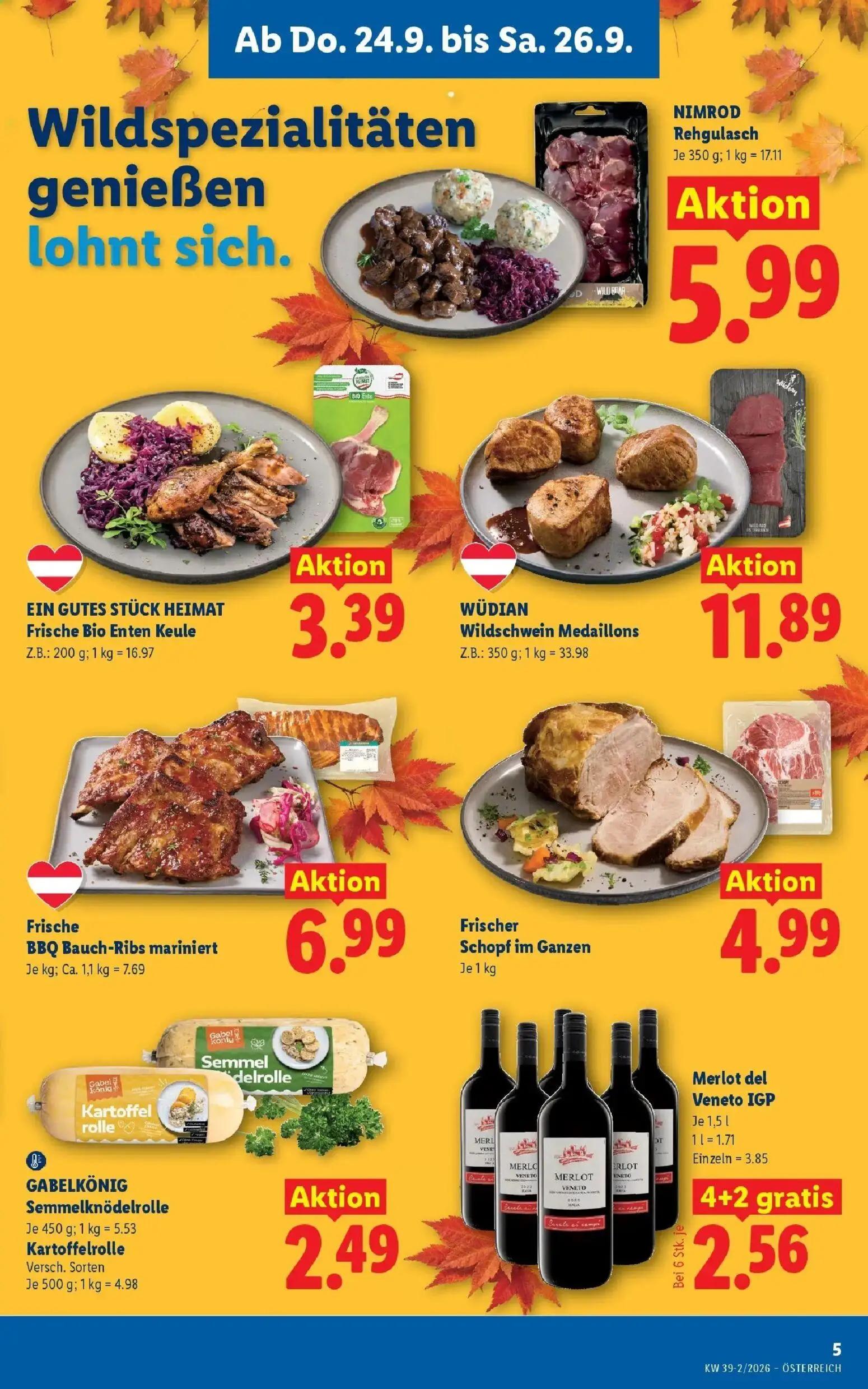 Lidl Prospekt, Seite 7 von 55 — Merlot del Veneto IGP, NIMROD Rehgulasch, EIN GUTES STÜCK HEIMAT Frische Bio Enten Keule