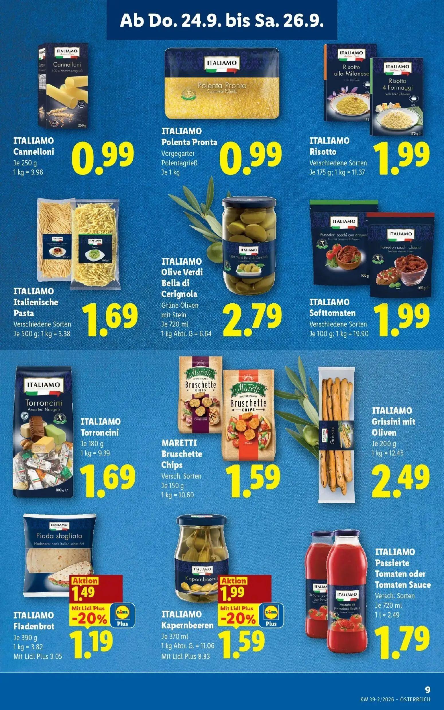 Lidl Prospekt, Seite 11 von 55 — ITALIAMO Kapernbeeren, ITALIAMO Fladenbrot, ITALIAMO Cannelloni