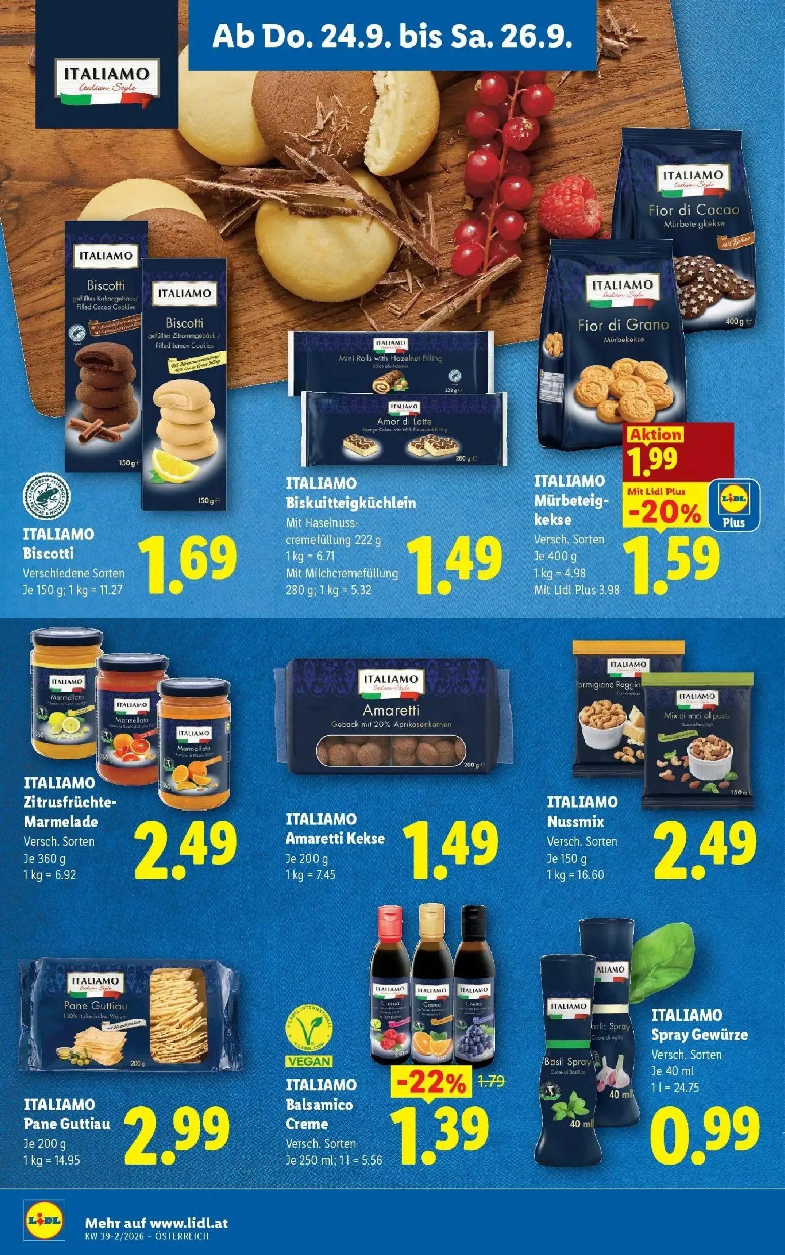 Lidl Prospekt, Seite 12 von 55 — ITALIAMO Mürbeteig- kekse, ITALIAMO Balsamico Creme, ITALIAMO Biscotti