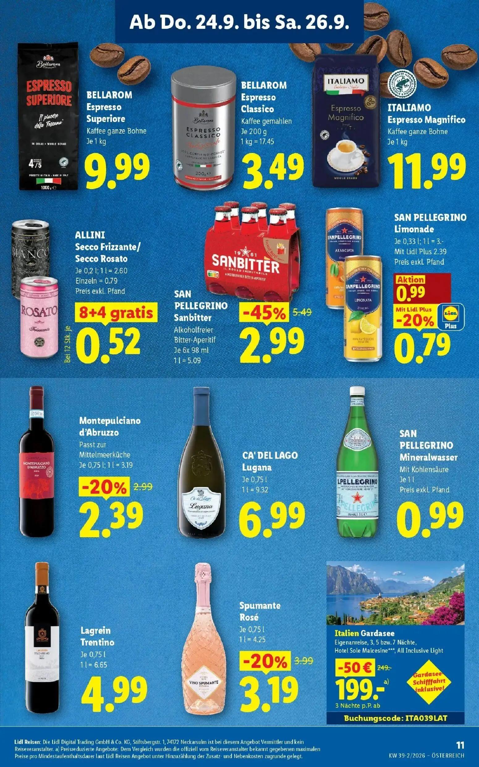 Lidl Prospekt, Seite 13 von 55 — Italien Gardasee, SAN PELLEGRINO Sanbitter, Spumante Rosé