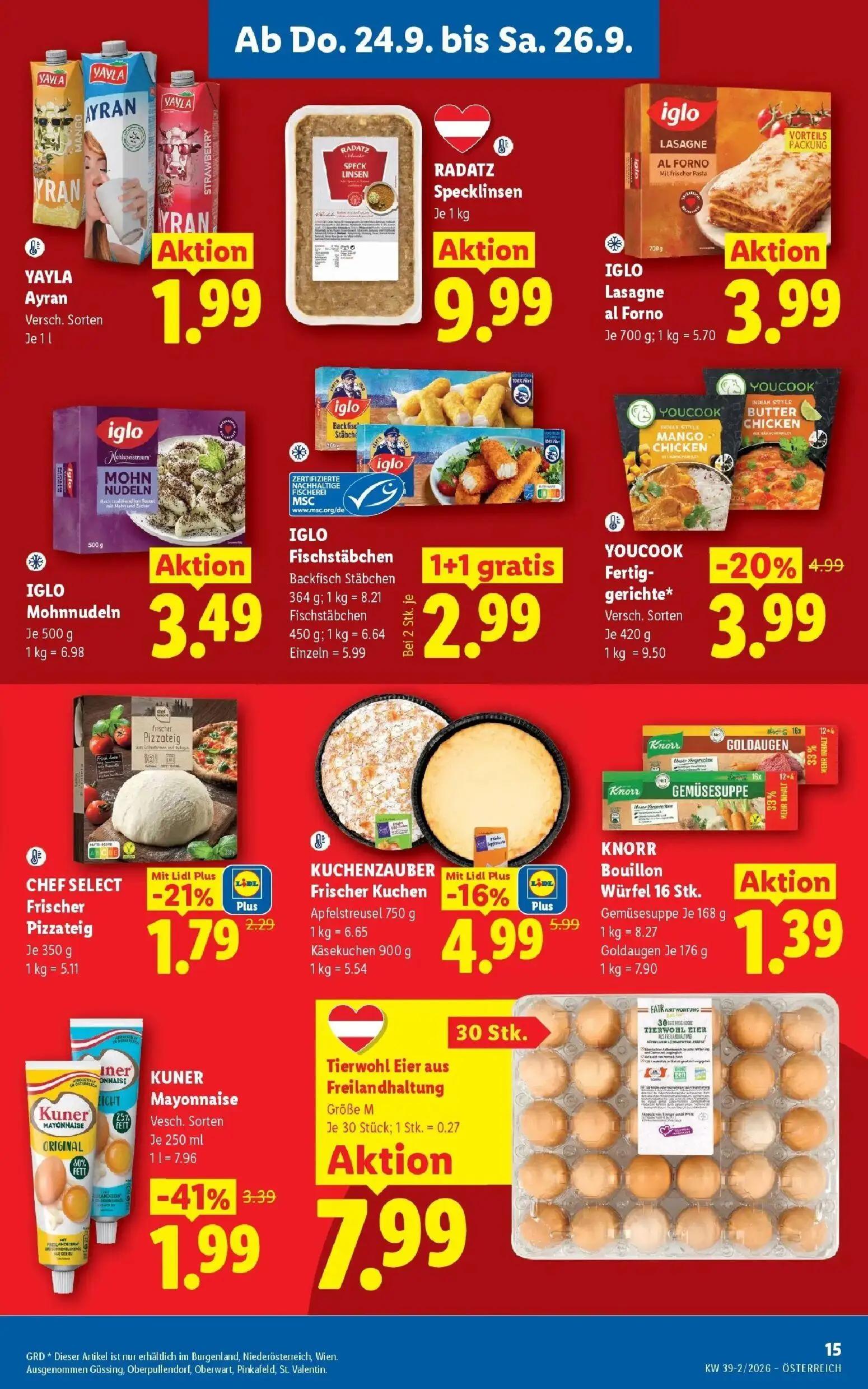 Lidl Prospekt, Seite 17 von 55 — IGLO Fischstäbchen, KUNER Mayonnaise, YOUCOOK Fertiggerichte