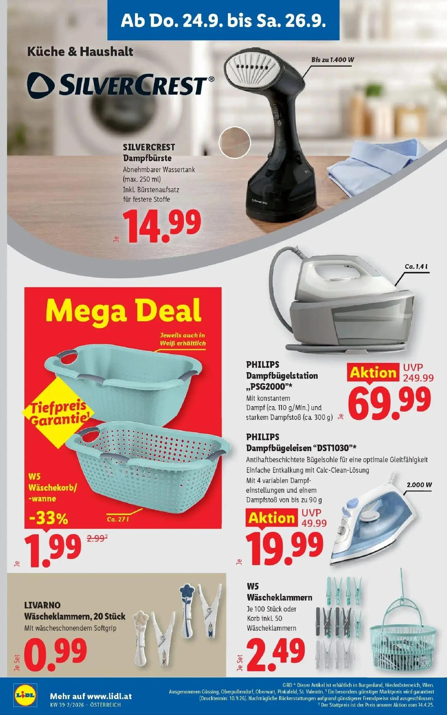 Lidl Prospekt, Seite 22 von 55 — PHILIPS Dampfbügelstation „PSG2000"*, PHILIPS Dampfbügeleisen "DST1030"*, W5 Wäschekorb/-wa…