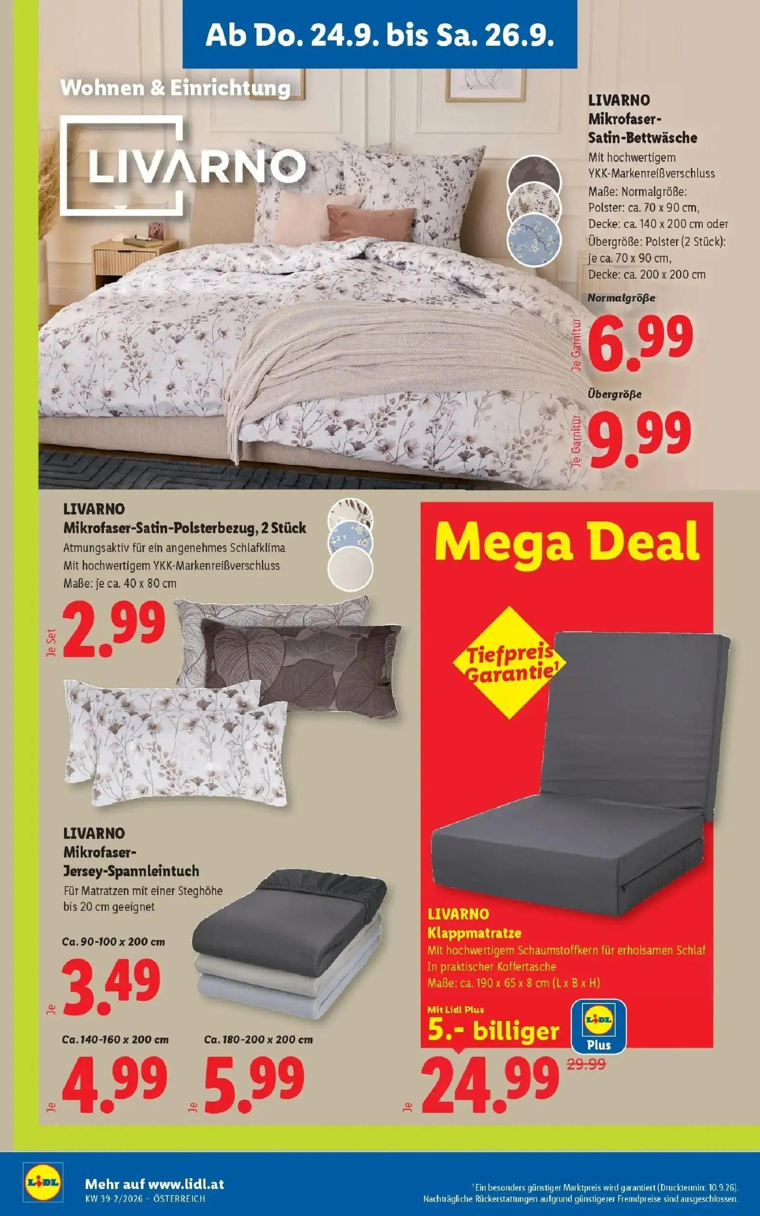 Lidl Prospekt, Seite 24 von 55 — LIVARNO Klappmatratze, LIVARNO Mikrofaser-Satin-Bettwäsche, LIVARNO Mikrofaser-Satin-Bettwä…