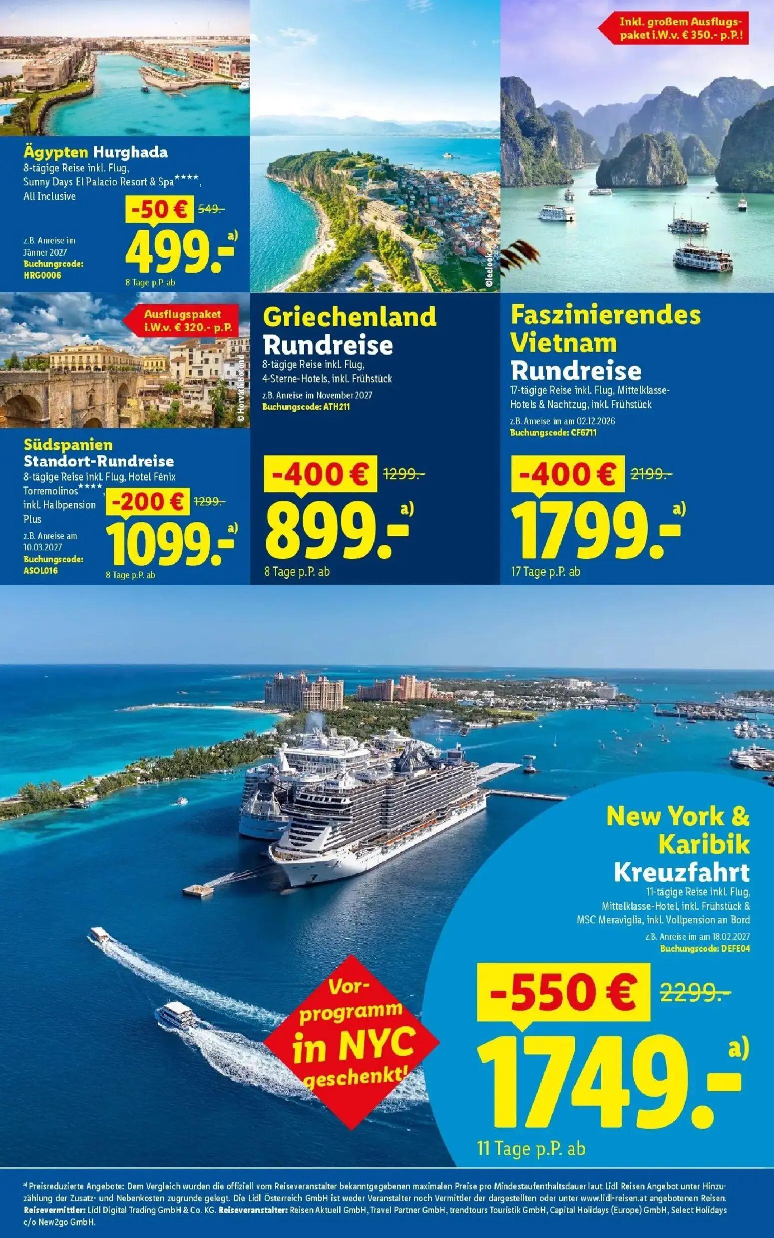 Lidl Prospekt, Seite 30 von 55 — New York & Karibik Kreuzfahrt, Griechenland Rundreise, Faszinierendes Vietnam Rundreise