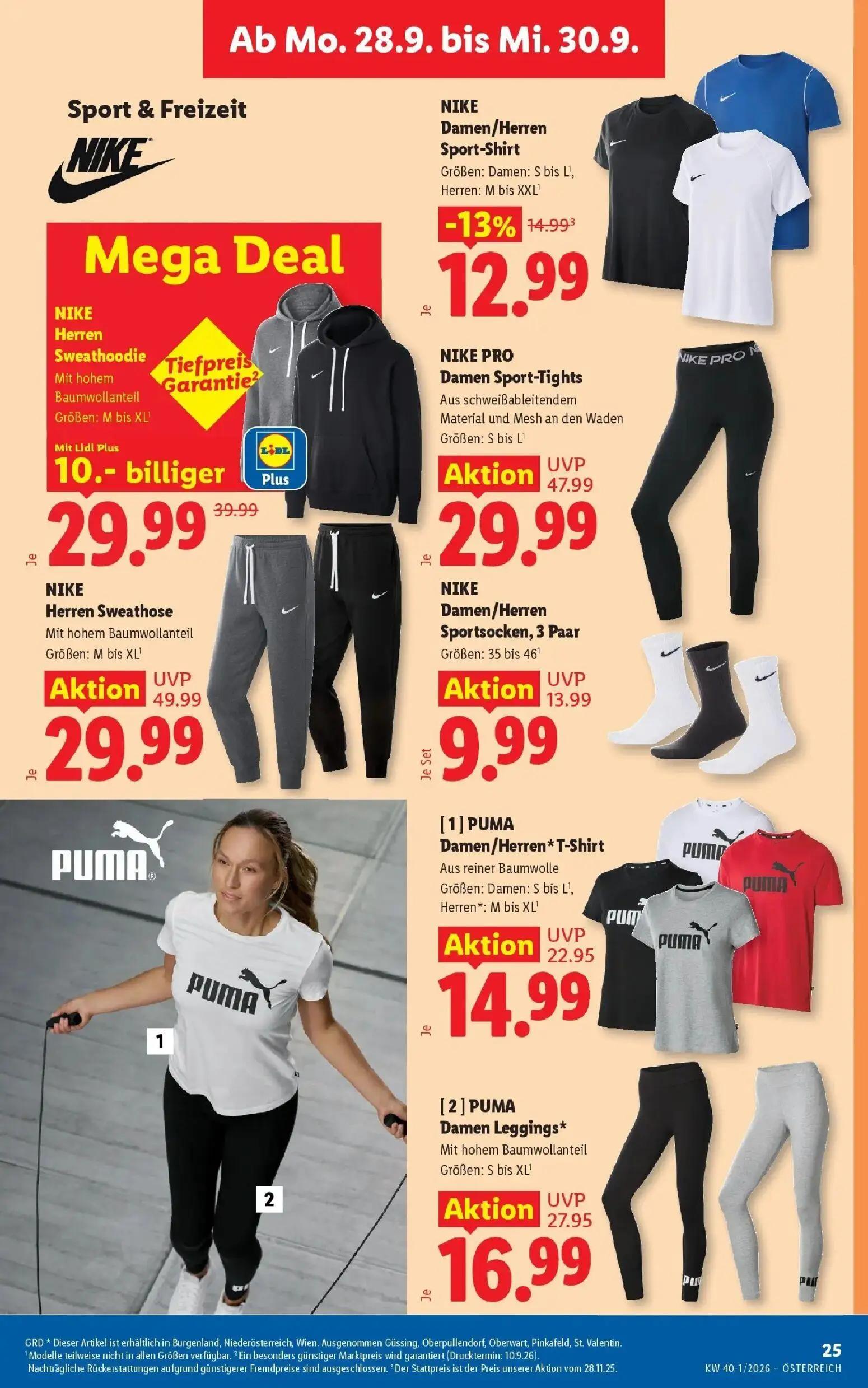 Lidl Prospekt, Seite 32 von 55 — NIKE Herren Sweathose, NIKE PRO Damen Sport-Tights, [2] PUMA Damen Leggings*
