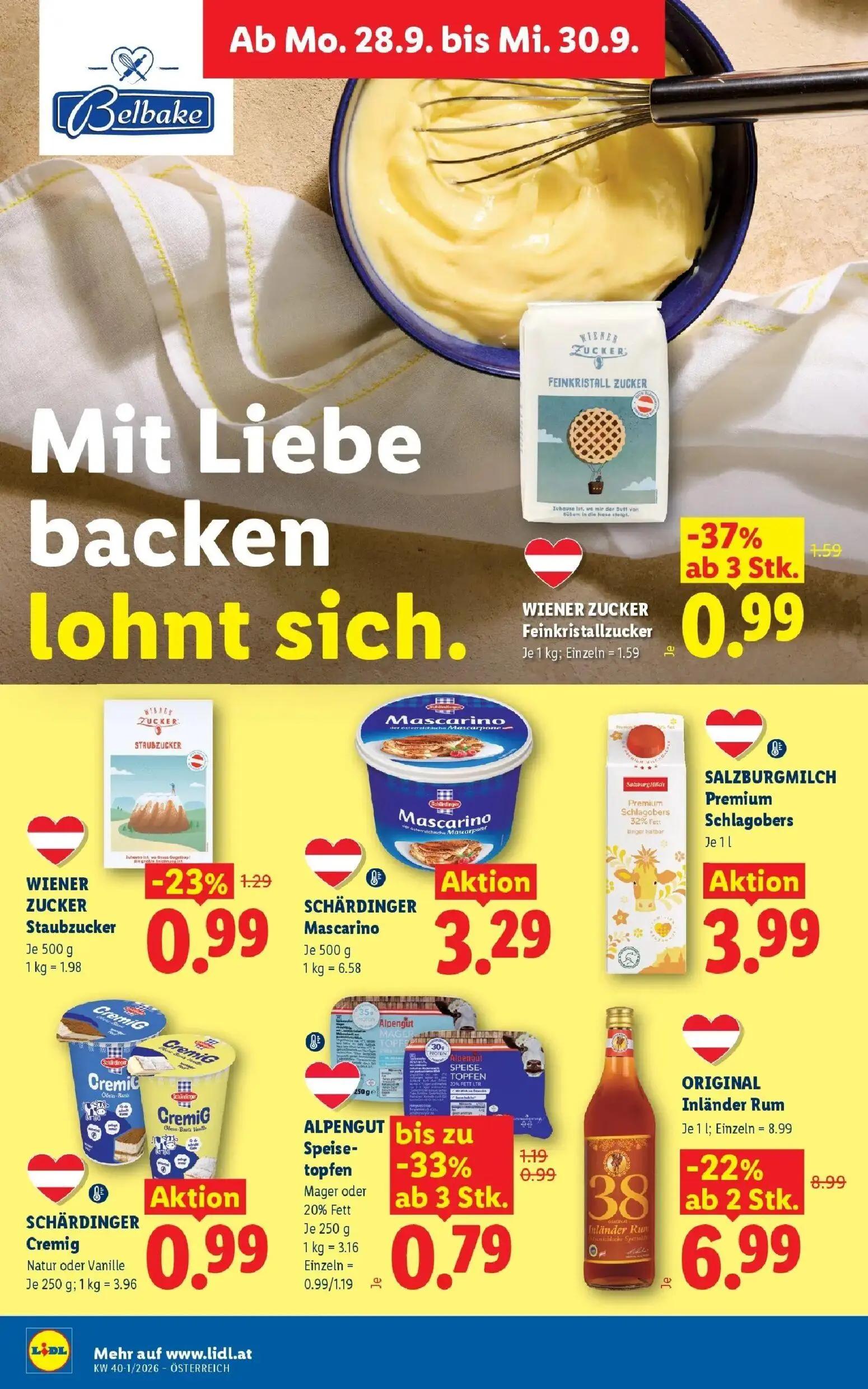 Lidl Prospekt, Seite 39 von 55 — ORIGINAL Inländer Rum, WIENER ZUCKER Feinkristallzucker, ALPENGUT Speise-topfen Mager oder …