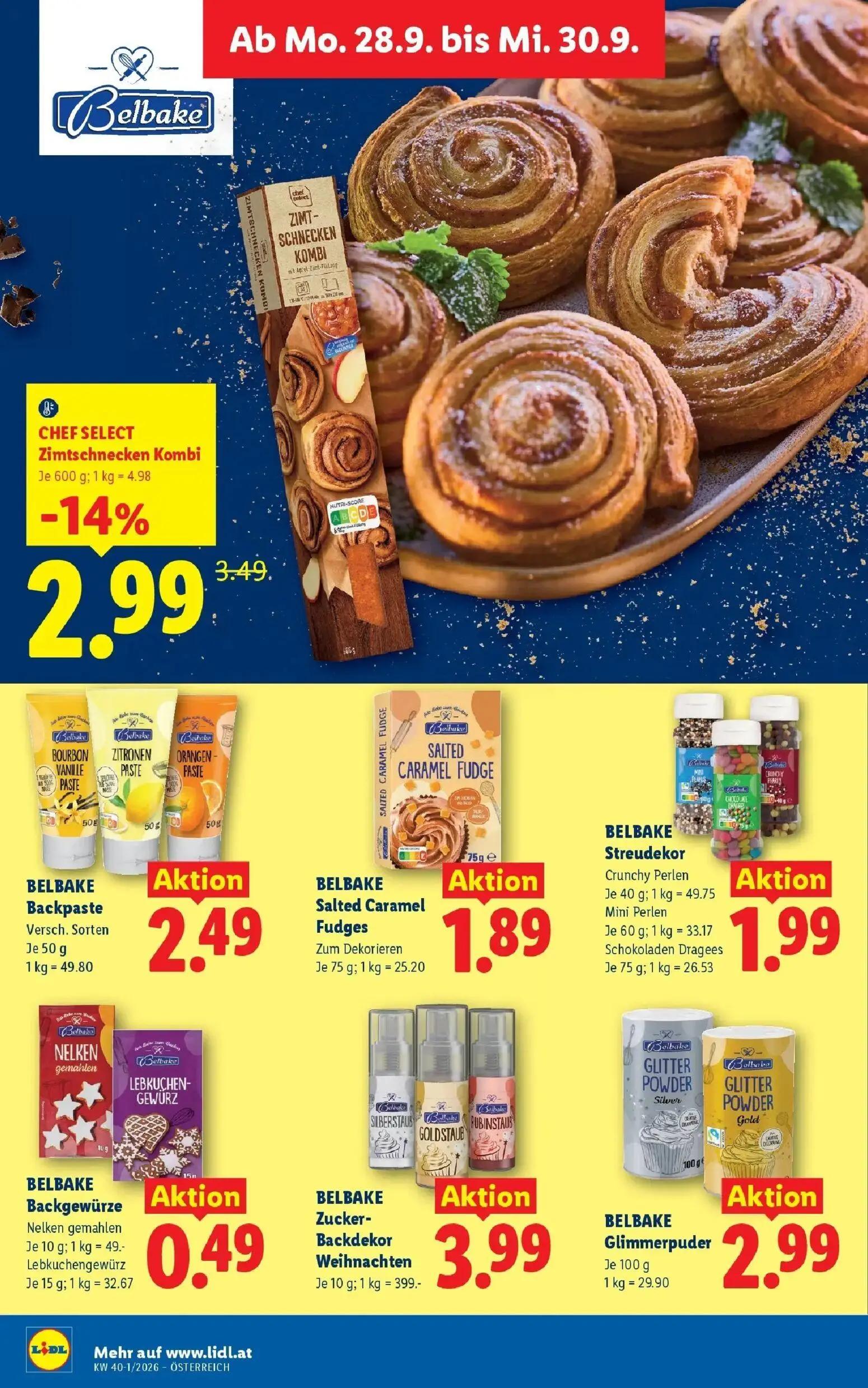 Lidl Prospekt, Seite 41 von 55 — CHEF SELECT Zimtschnecken Kombi, BELBAKE Backpaste Versch. Sorten, BELBAKE Salted Caramel F…