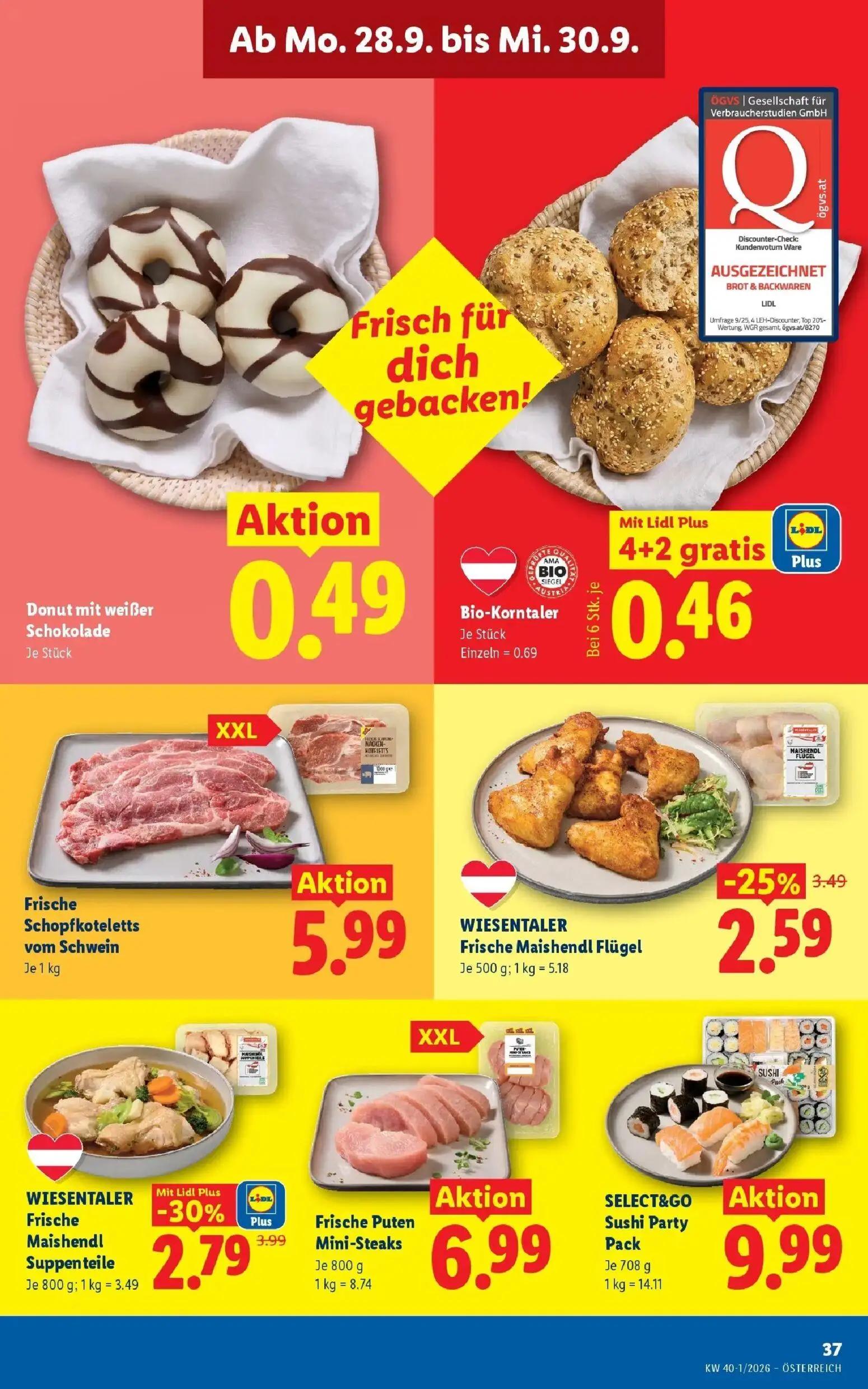 Lidl Prospekt, Seite 46 von 55 — WIESENTALER Frische Maishendl Suppenteile, WIESENTALER Frische Maishendl Flügel, Bio-Kornta…