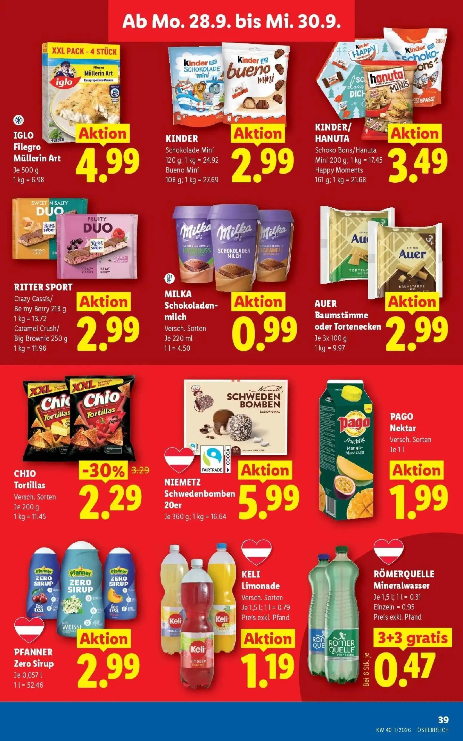 Lidl Prospekt, Seite 48 von 55 — CHIO Tortillas, RÖMERQUELLE Mineralwasser, IGLO Filegro Müllerin Art