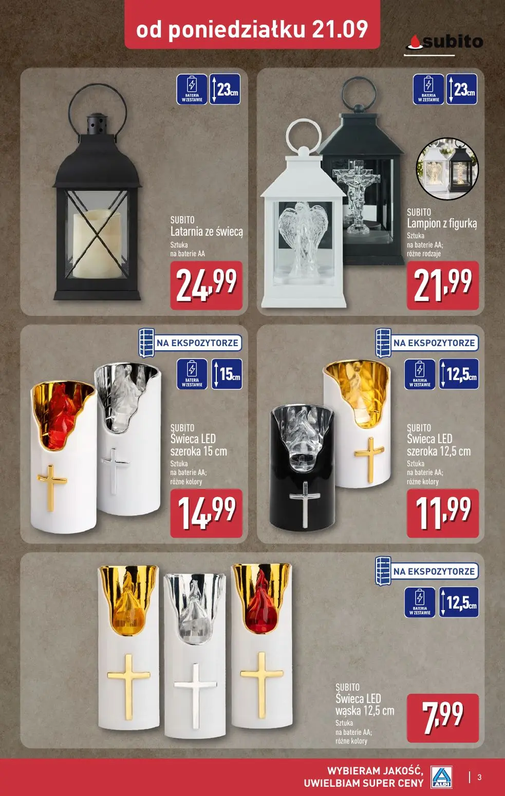 ALDI gazetka, strona 3 z 12 — Latarnia ze świecą, Lampion z figurką, Świeca LED szeroka 15 cm