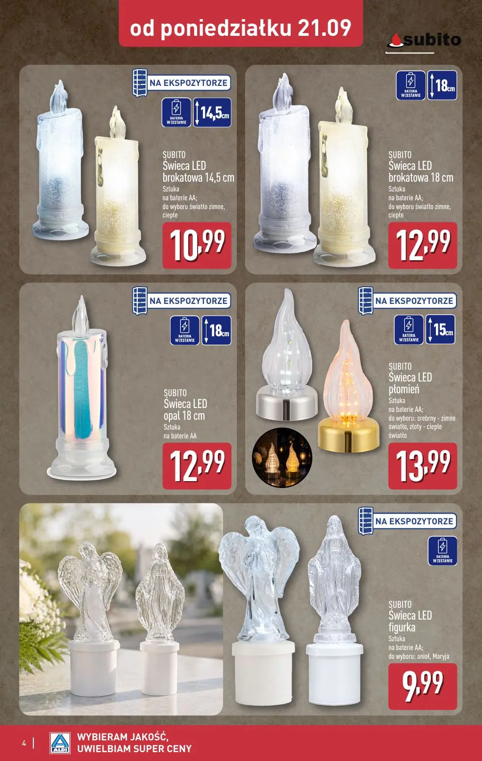 ALDI gazetka, strona 4 z 12 — SUBITO Świeca LED brokatowa 14,5 cm, SUBITO Świeca LED brokatowa 18 cm, SUBITO Świeca LED opal…