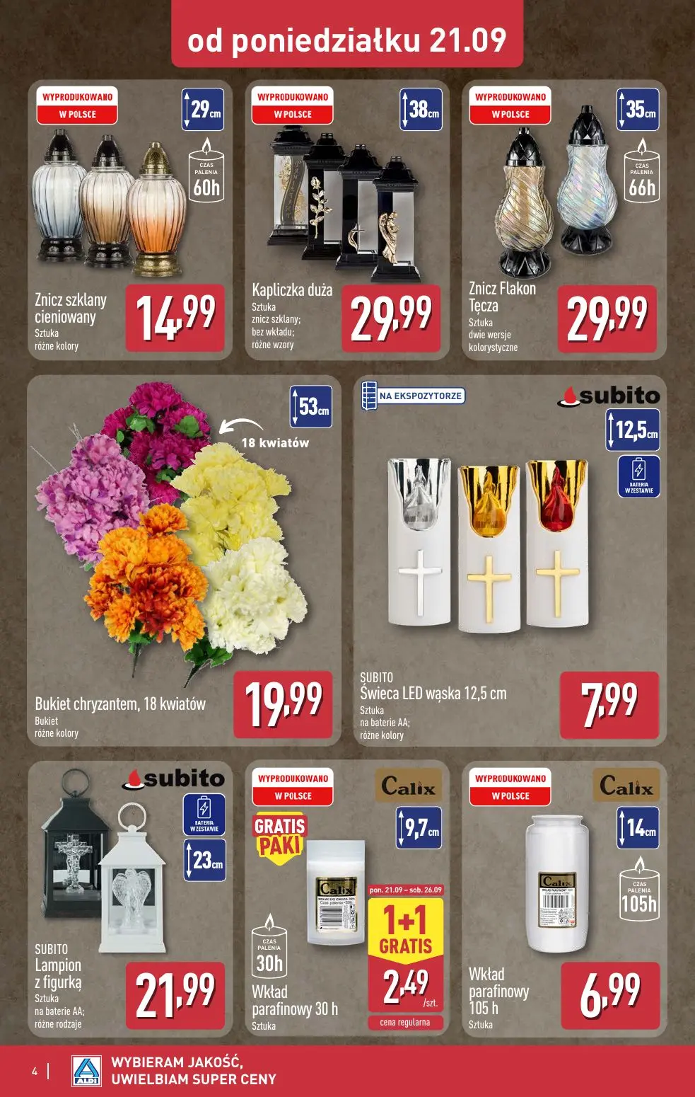 ALDI gazetka, strona 4 z 15 — Znicz szklany cieniowany, Kapliczka duża, Znicz Flakon Tęcza