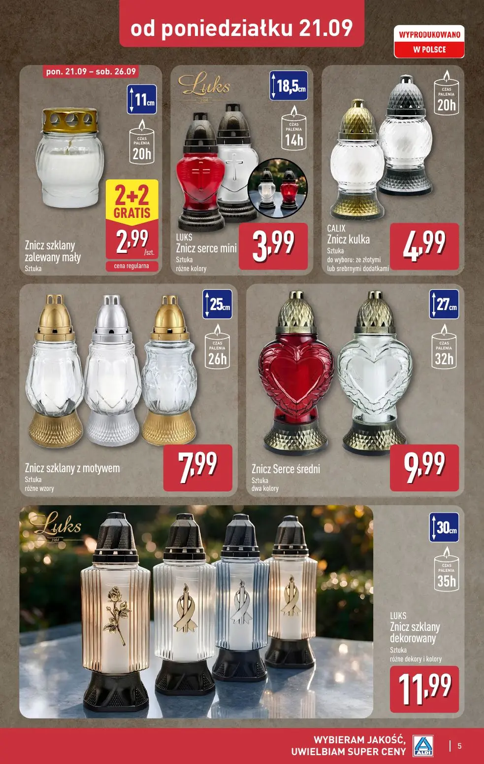 ALDI gazetka, strona 5 z 12 — Znicz szklany zalewany mały, LUKS Znicz serce mini, CALIX Znicz kulka