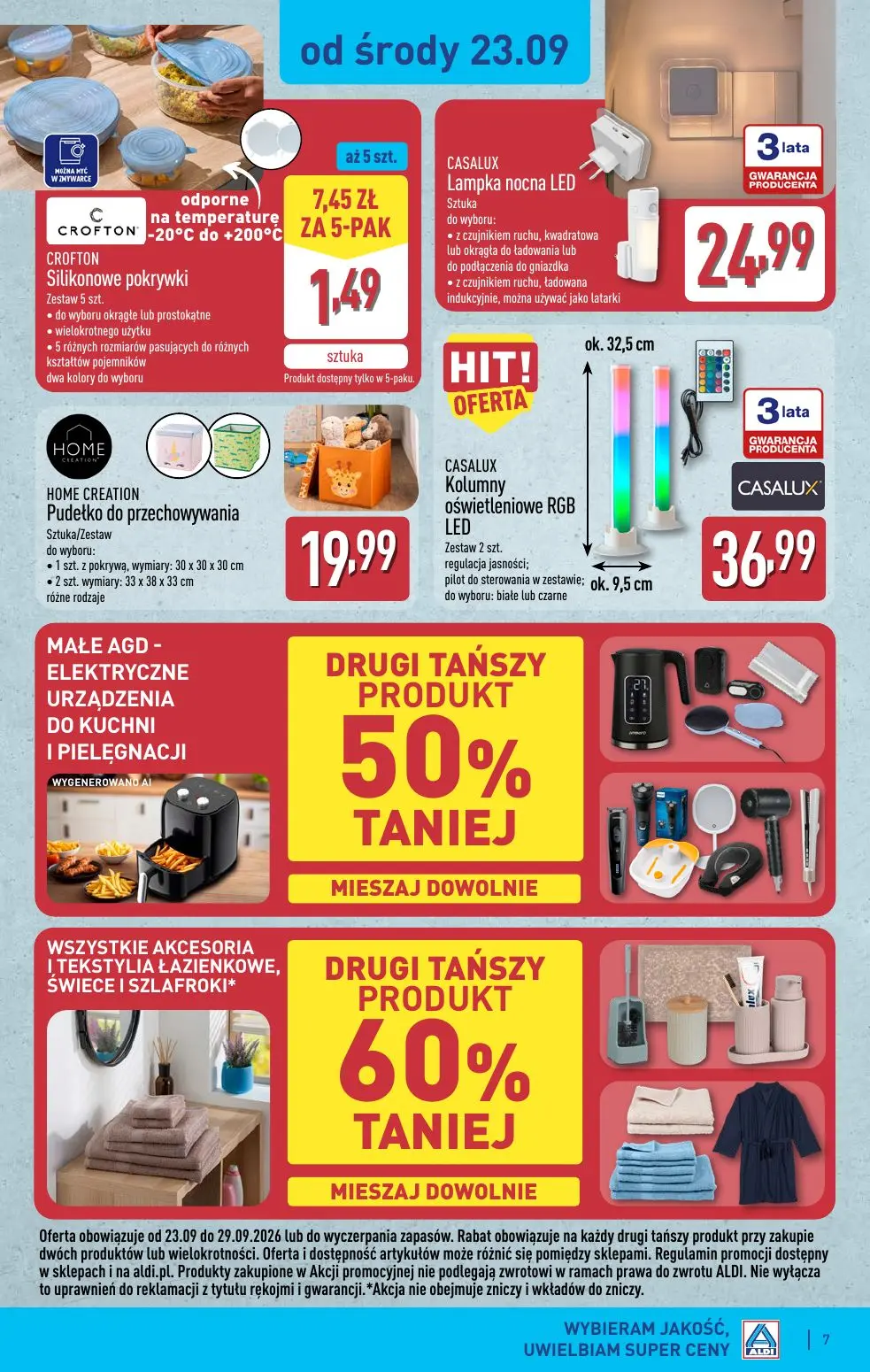 ALDI gazetka, strona 7 z 15 — CROFTON Silikonowe pokrywki, CASALUX Lampka nocna LED, HOME CREATION Pudełko do przechowywania