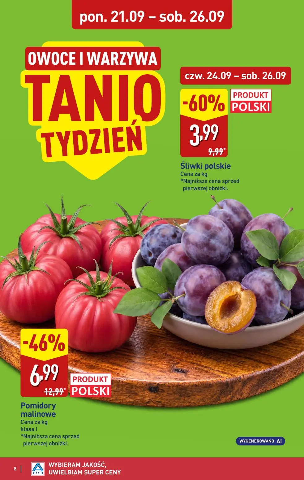 ALDI gazetka, strona 8 z 48 — Śliwki polskie, Pomidory malinowe