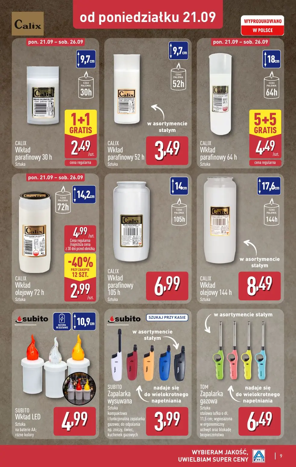 ALDI gazetka, strona 9 z 12 — CALIX Wkład olejowy 72 h, CALIX Wkład parafinowy 30 h, CALIX Wkład parafinowy 52 h