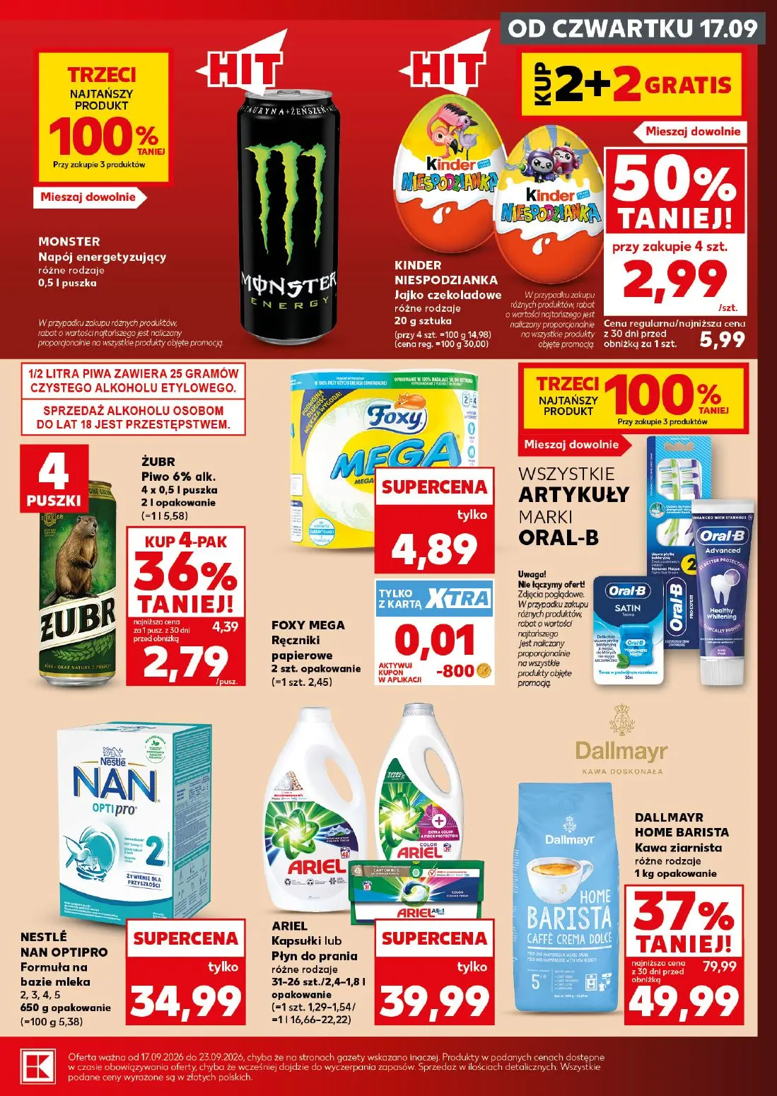 Kaufland gazetka, strona 9 z 30 — DALLMAYR HOME BARISTA Kawa ziarnista, KINDER NIESPODZIANKA Jajko czekoladowe, ŻUBR Piwo 6%…