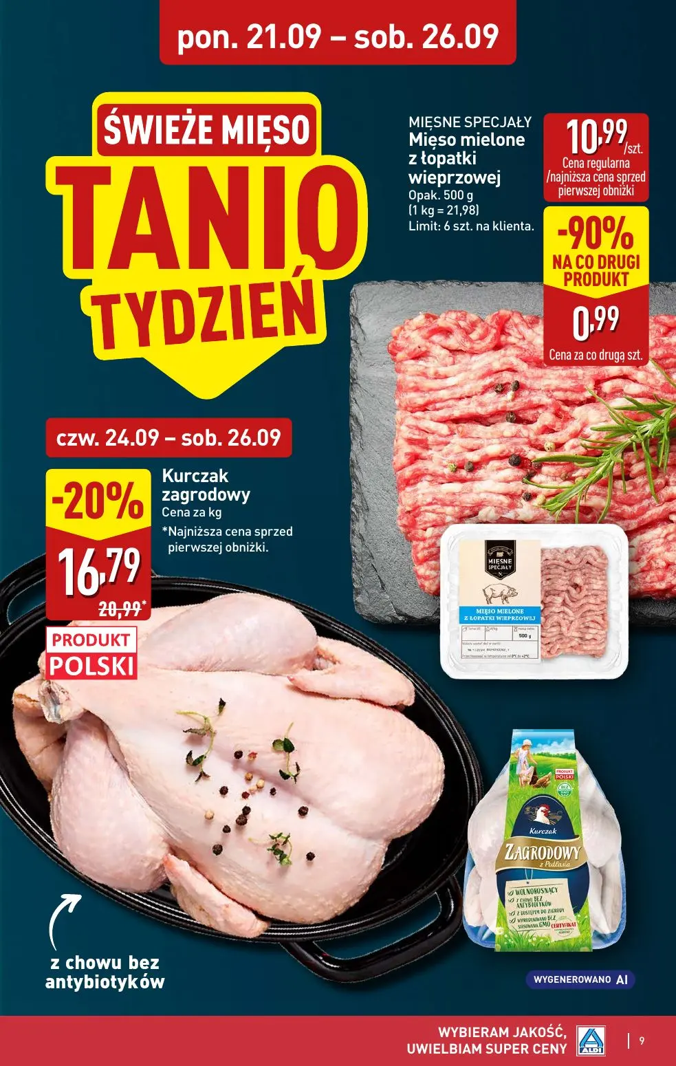 ALDI gazetka, strona 9 z 48 — Kurczak zagrodowy, Mięso mielone z łopatki wieprzowej