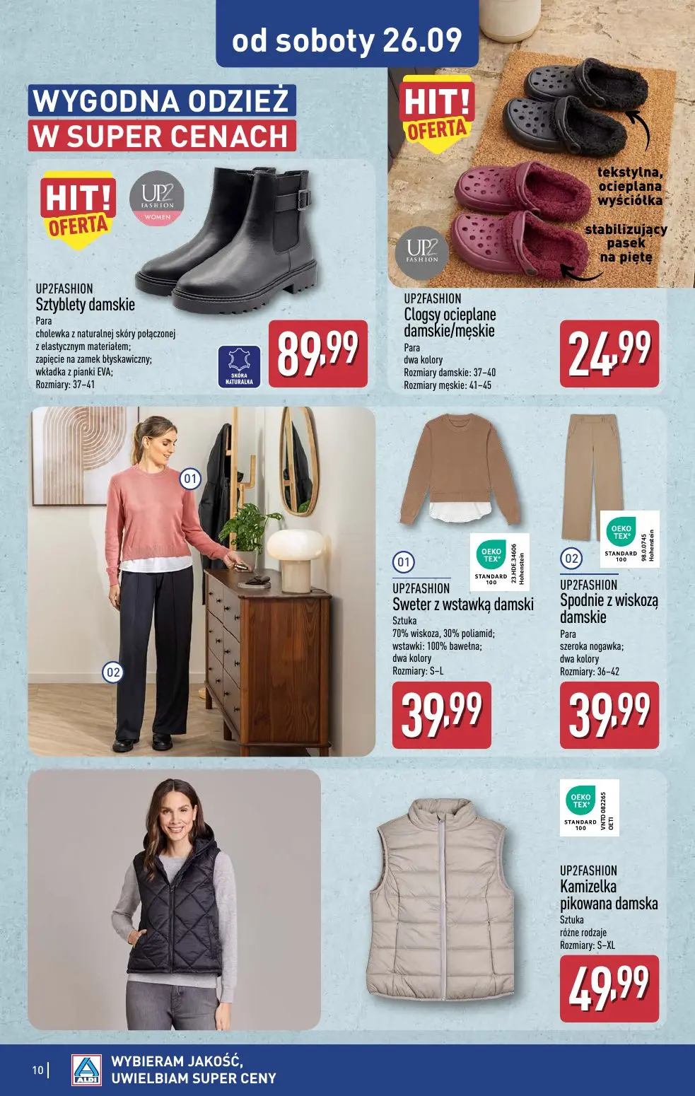 ALDI gazetka, strona 10 z 15 — Sztyblety damskie, Clogsy ocieplane damskie/męskie, Sweter z wstawką damski