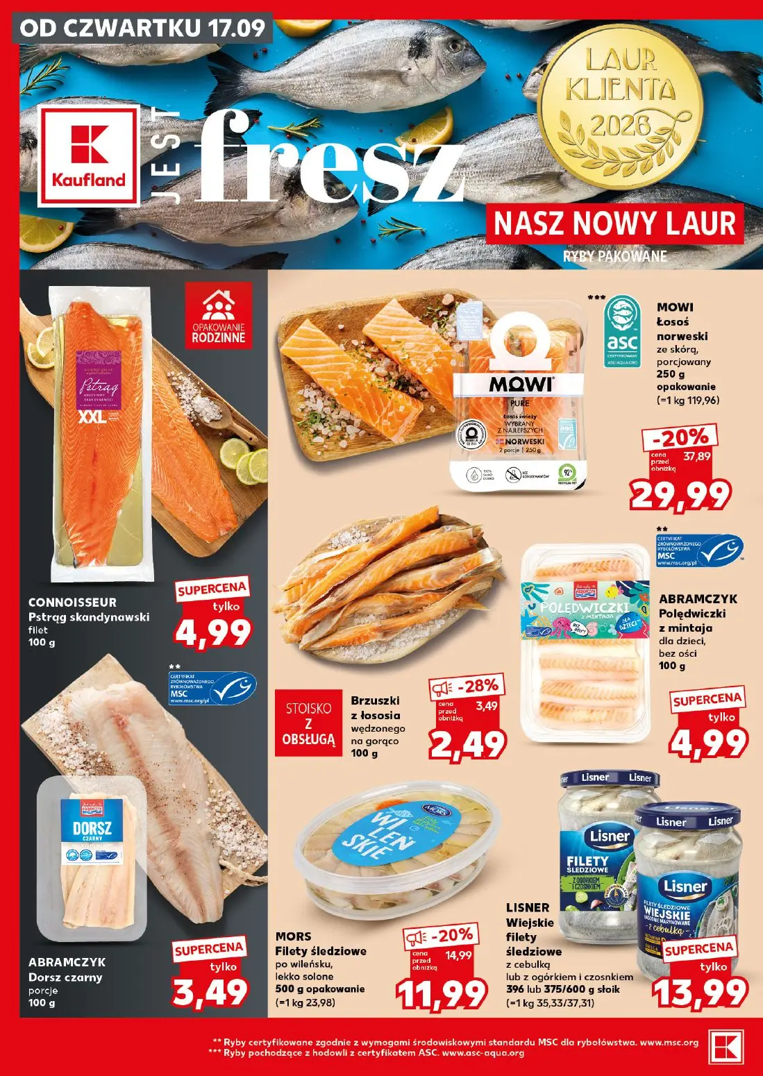 Kaufland gazetka, strona 14 z 30 — MOWI Łosoś norweski ze skórą, porcjowany, MORS Filety śledziowe po wileńsku, lekko solone…